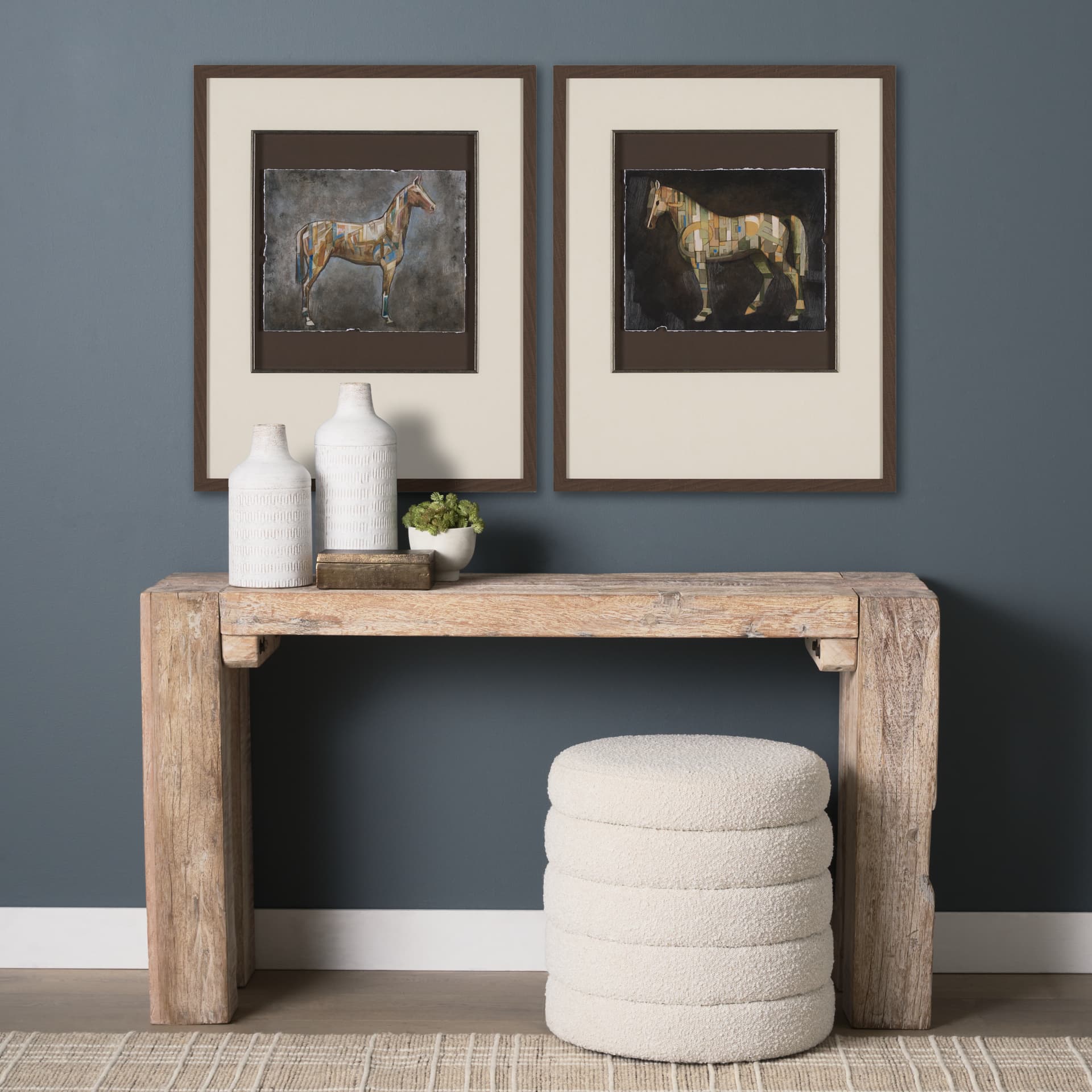 Mosaic Horse III by Mercana Studio a Hand Embellished Framed Art Print Matted under Glass — in a styled room