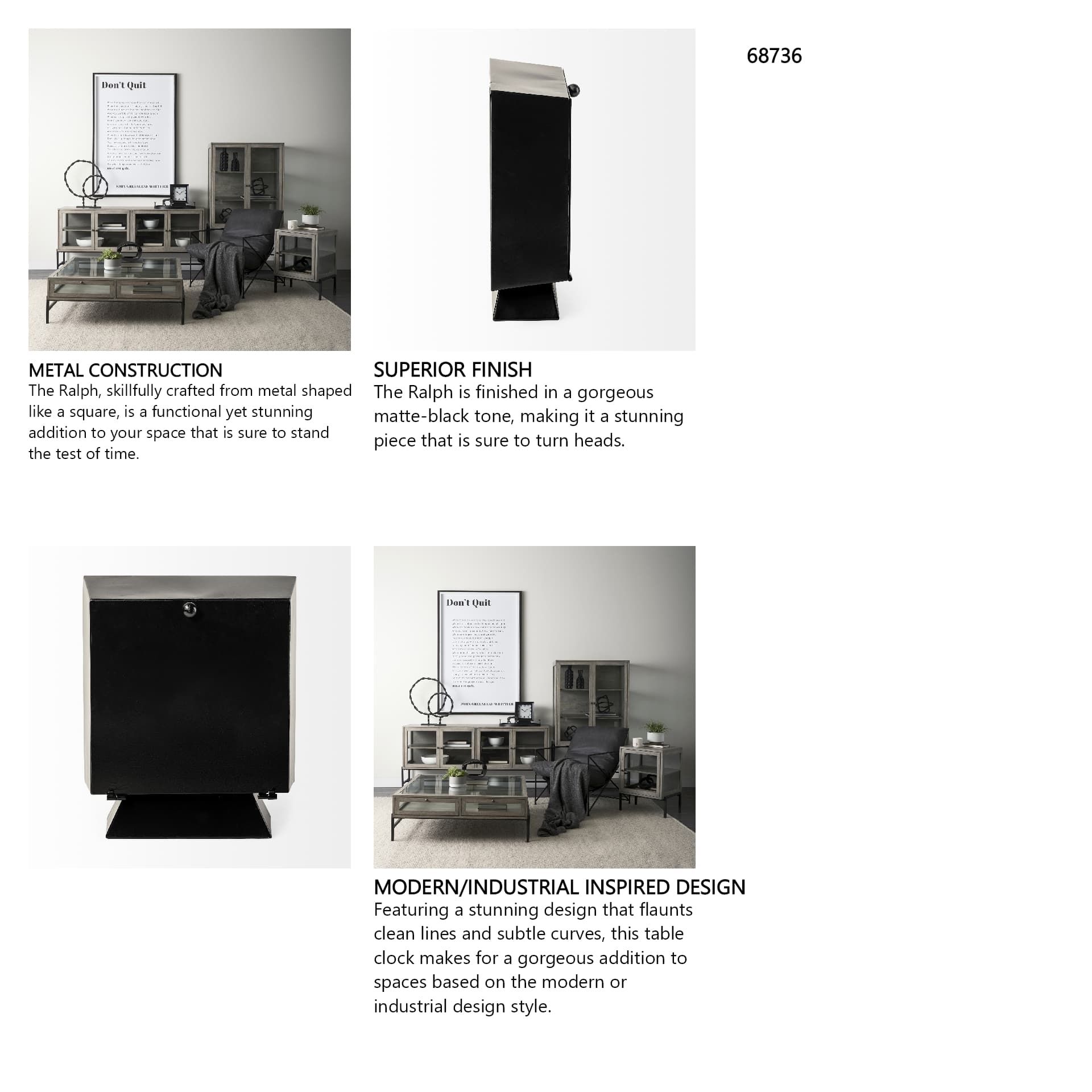 Ralph I Black Metal Square Table Clock — in a styled room