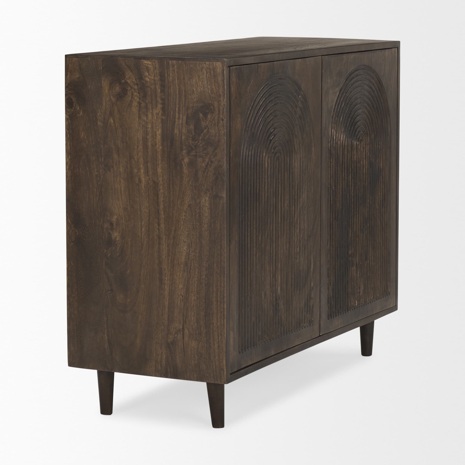 Tucker Dark Brown Wood w/ Carved Arch Pattern 2 Door Cabinet — product photograph