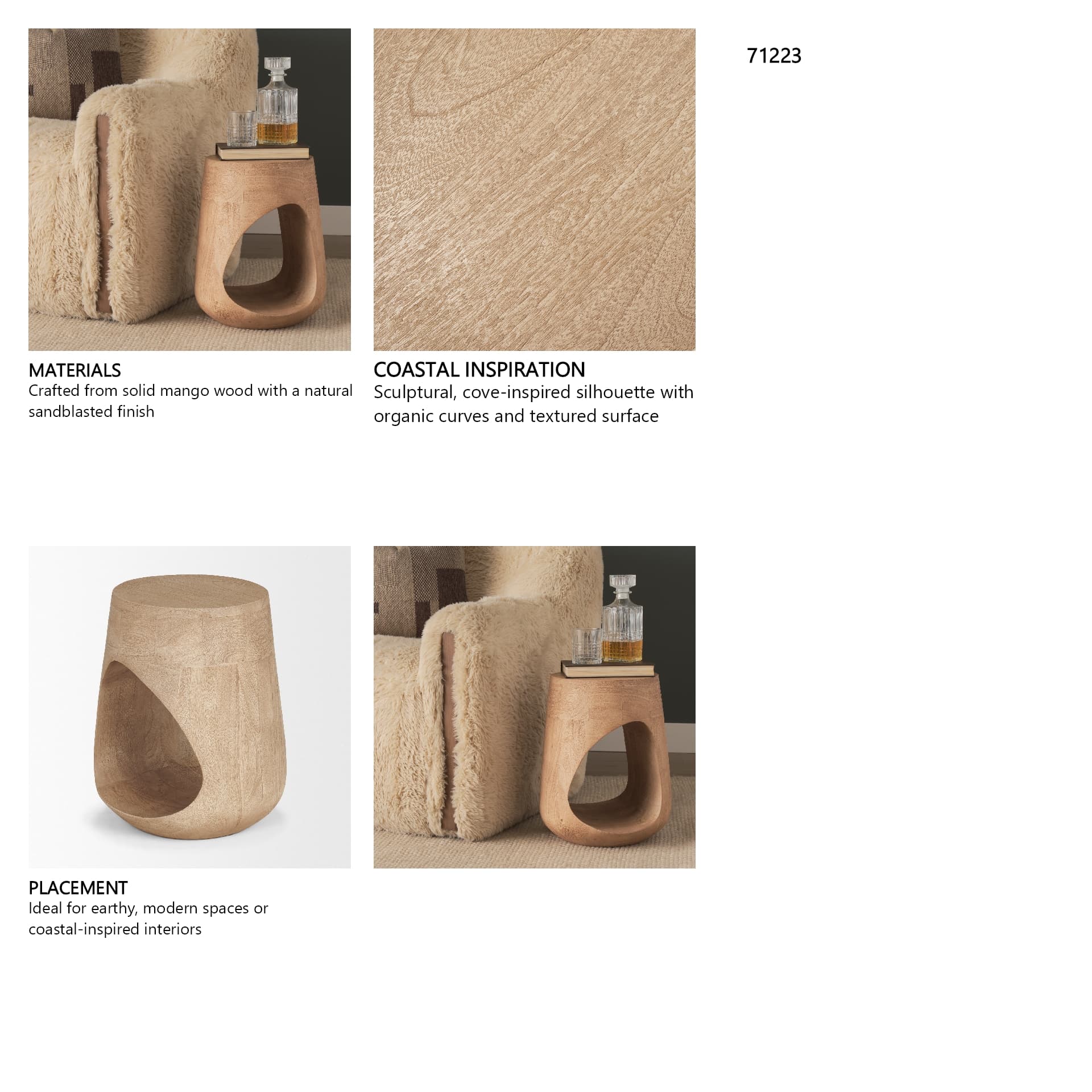 Cove Light Brown Sculptural Open Side Table — in a styled room