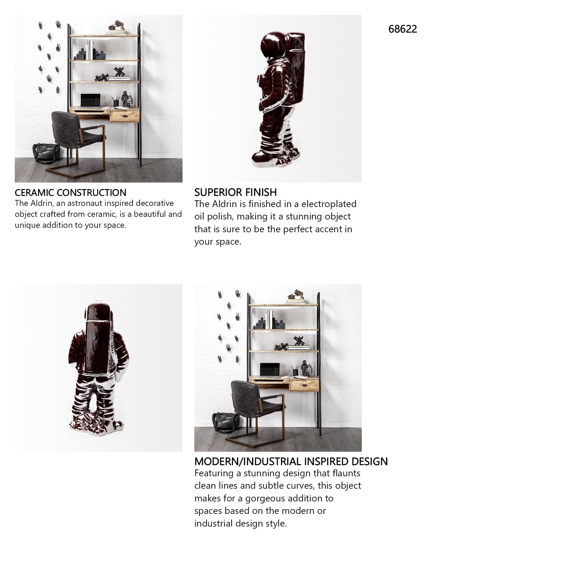 Aldrin 4L x 4W Bronze Electroplated Astronaut — in a styled room