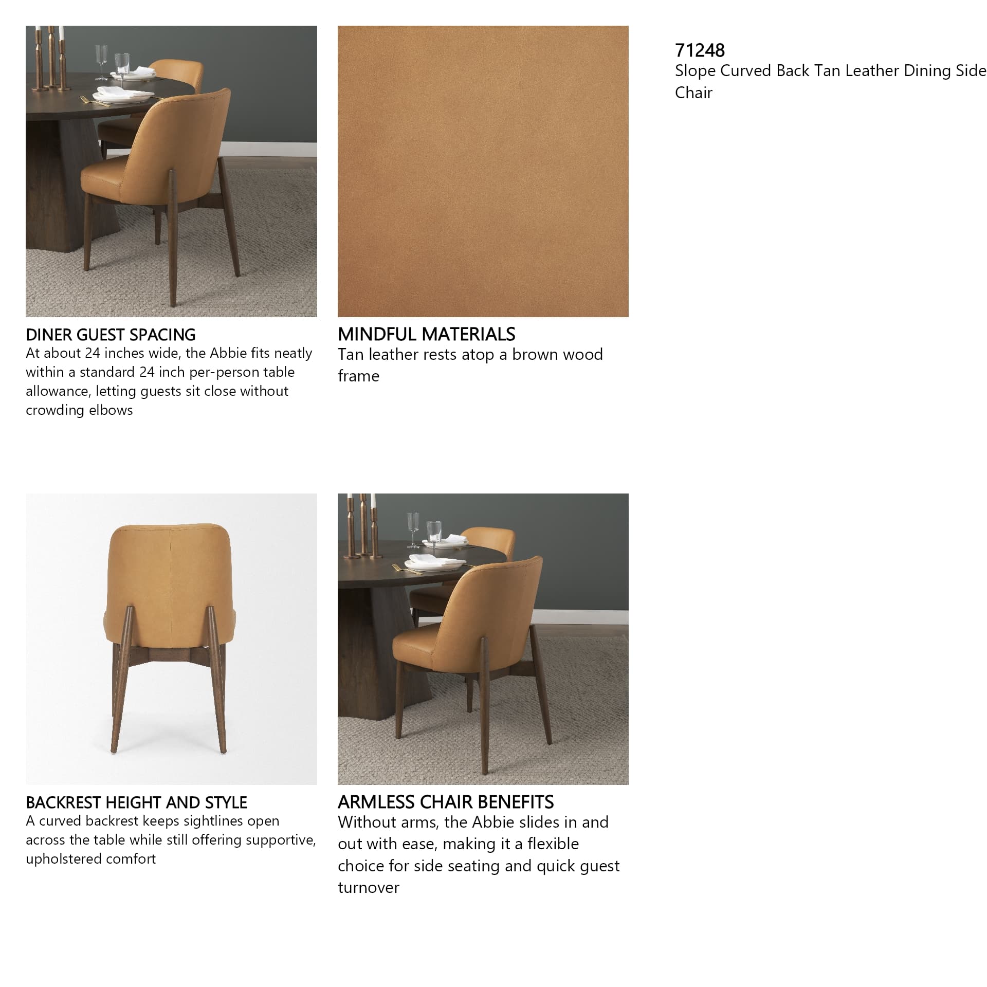 Abbie Curved Back Dining Side Chair | Tan Leather w/ Brown Wood — in a styled room