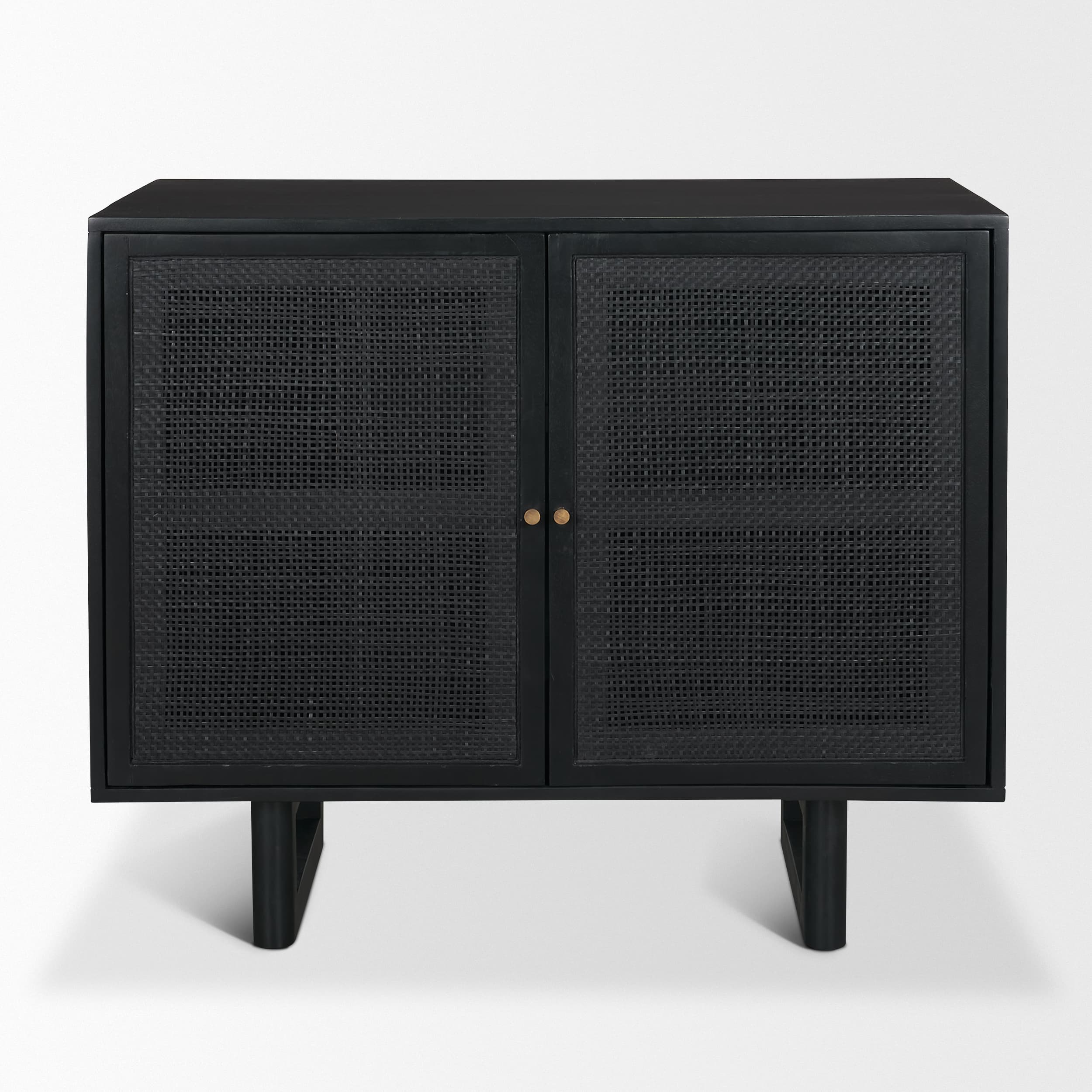 Grier Matte Black Stained Wood w/ Black Cane Accent Cabinet — product photograph