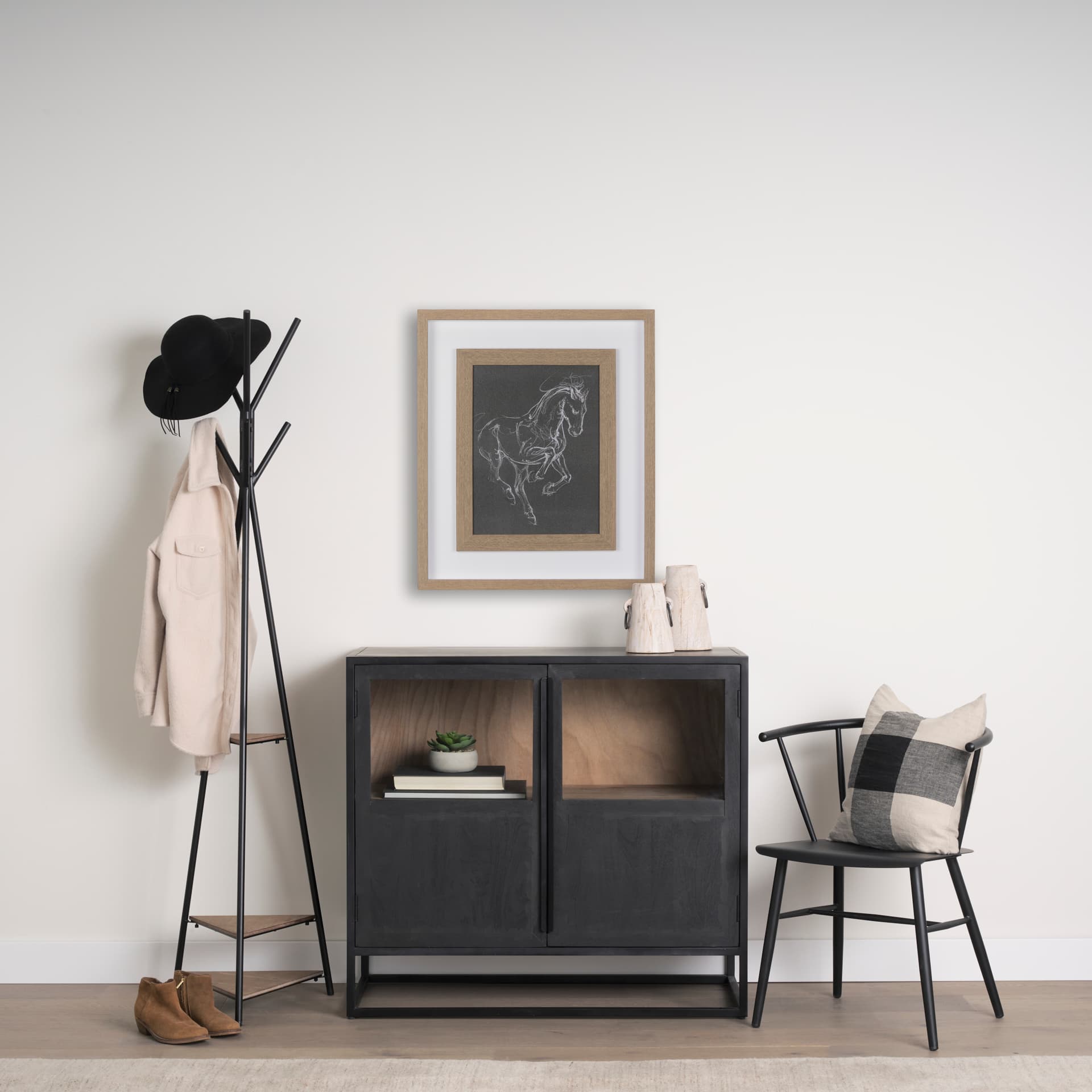 Horse III by Mercana Studio a Hand Embellished Textured Framed Art Print Matted under Glass — in a styled room