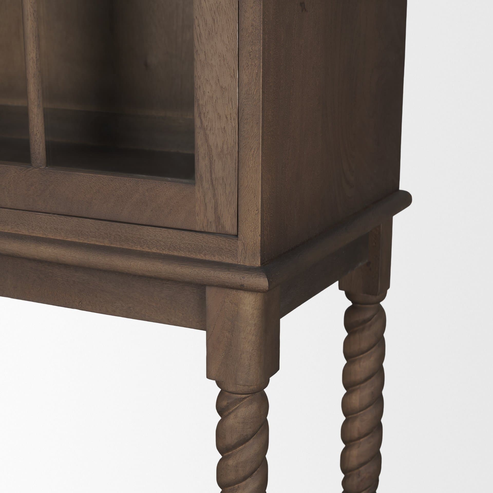 Cromwell Spiral Turned Display Cabinet | Mid-Brown Wood — product photograph
