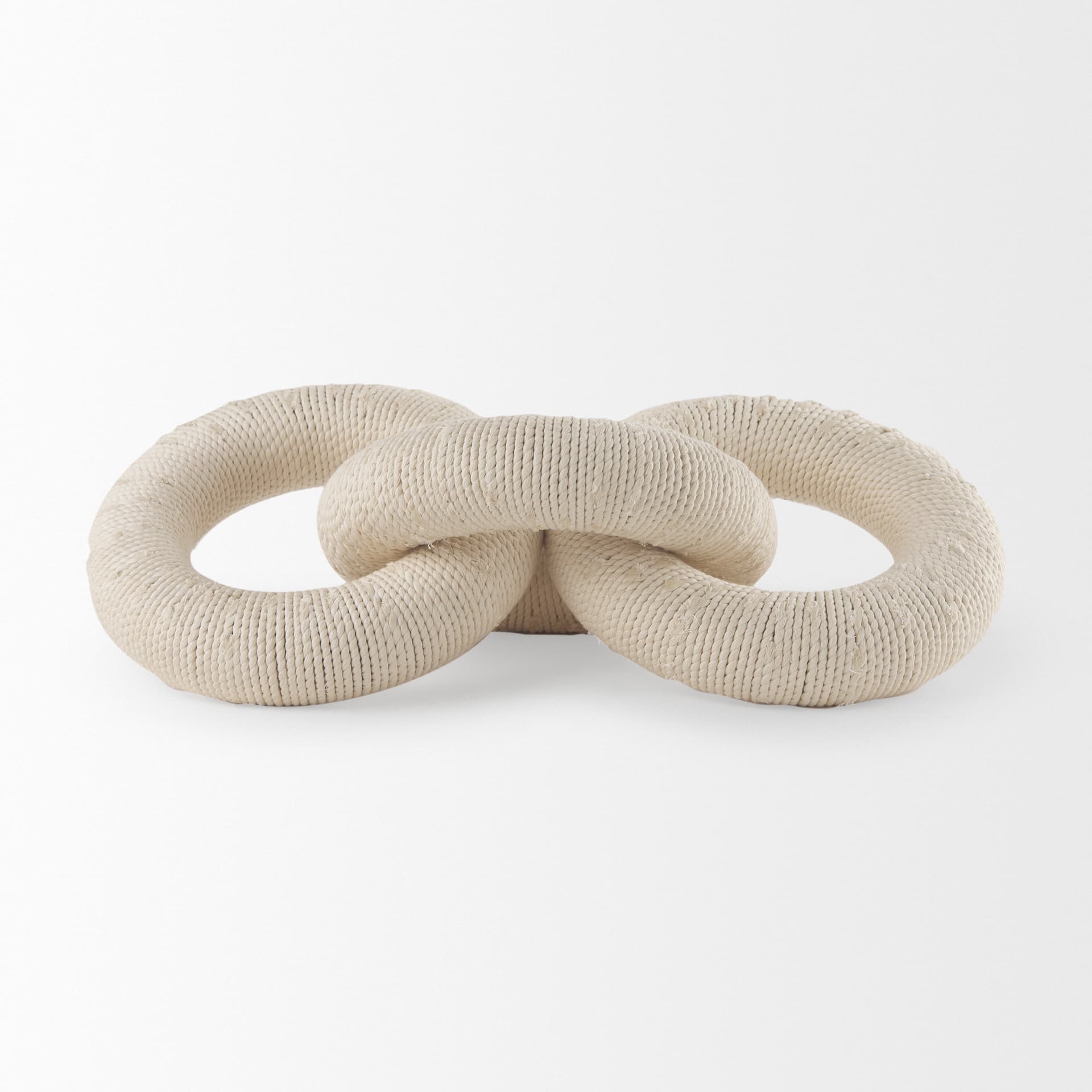 Alize Cotton Rope Wrapped Solid Wood Circular Chain Link Decorative Object — product photograph