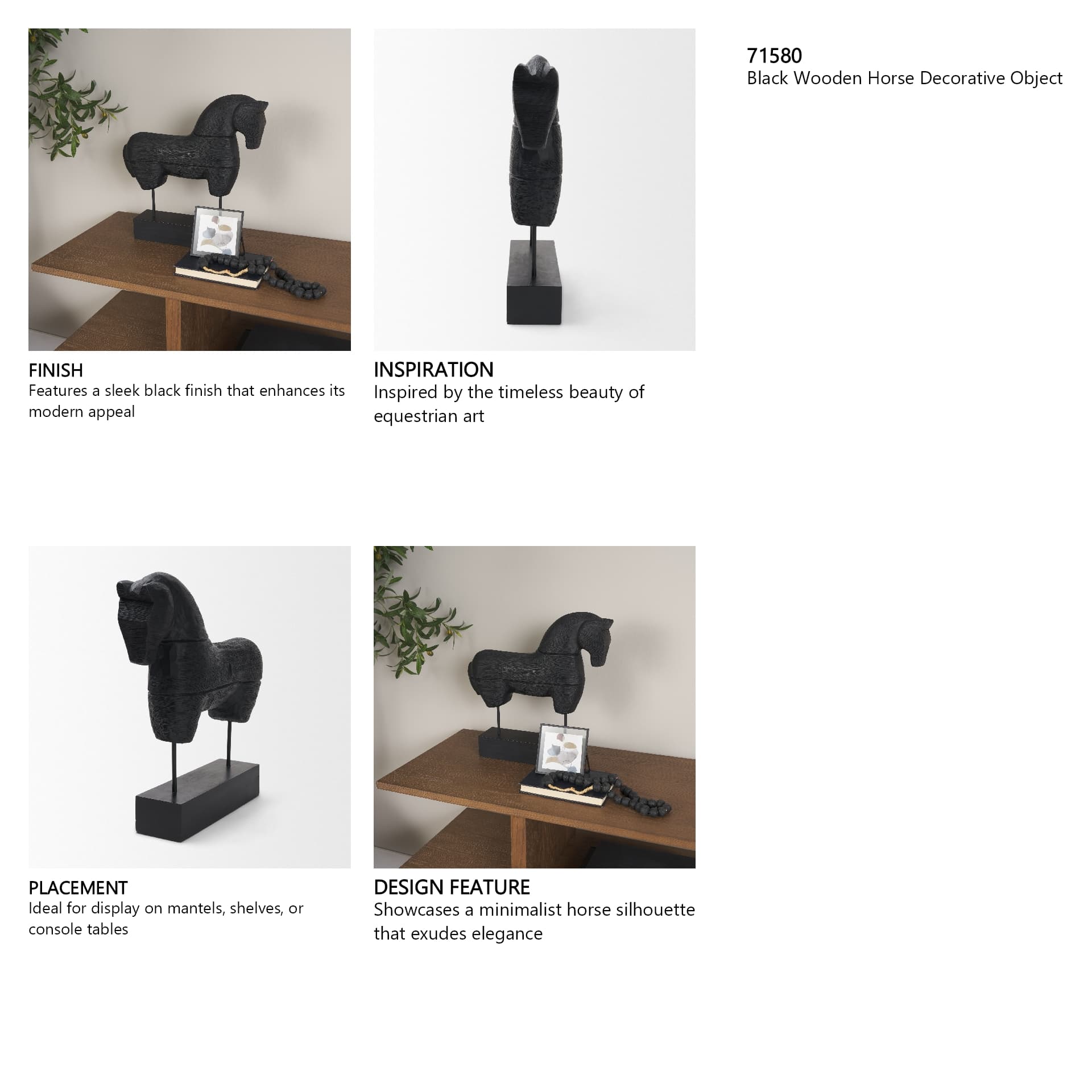 Equus Black Wooden Horse Decorative Object — in a styled room