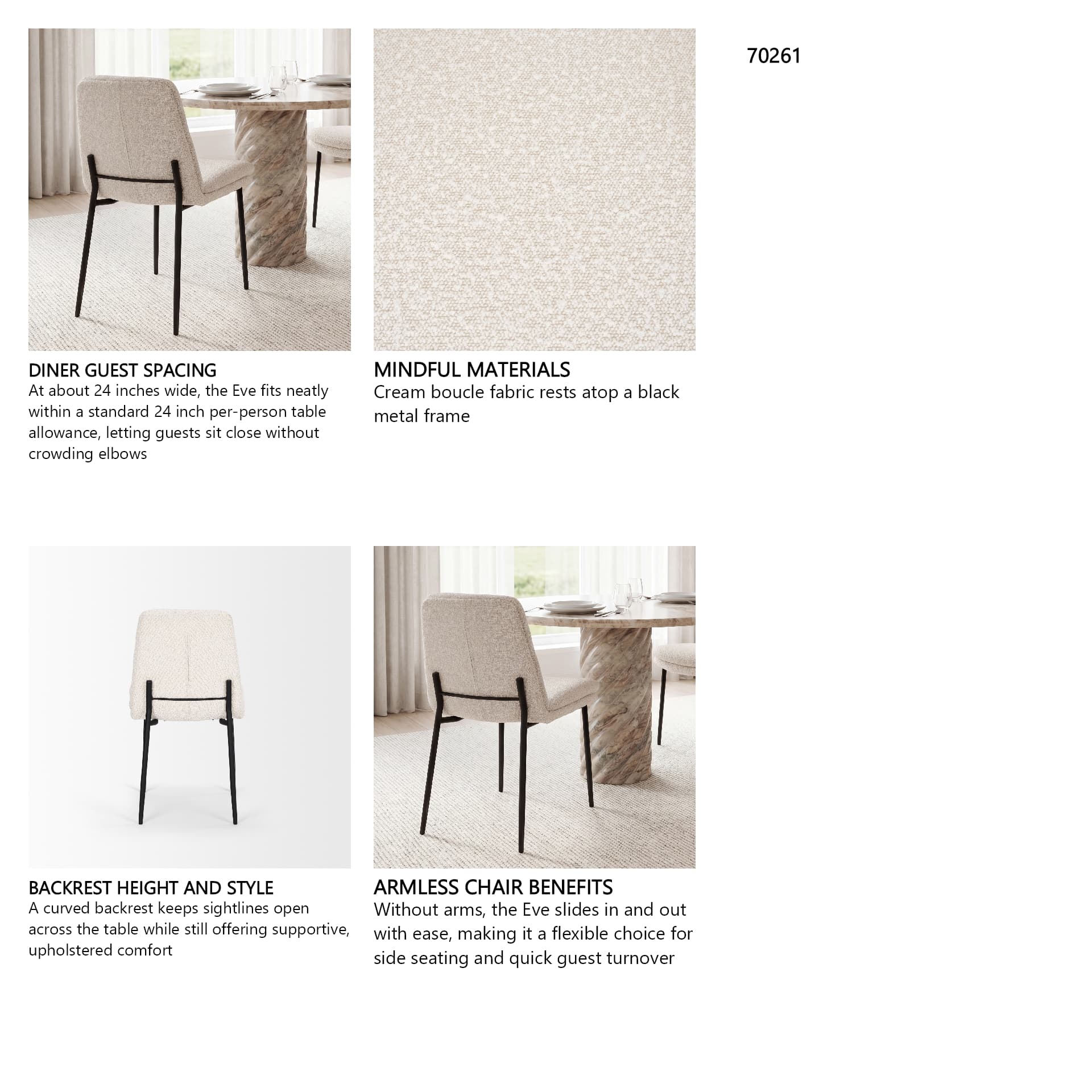 Eve Curved Back Dining Side Chair | Cream Boucle w/ Black Metal — in a styled room