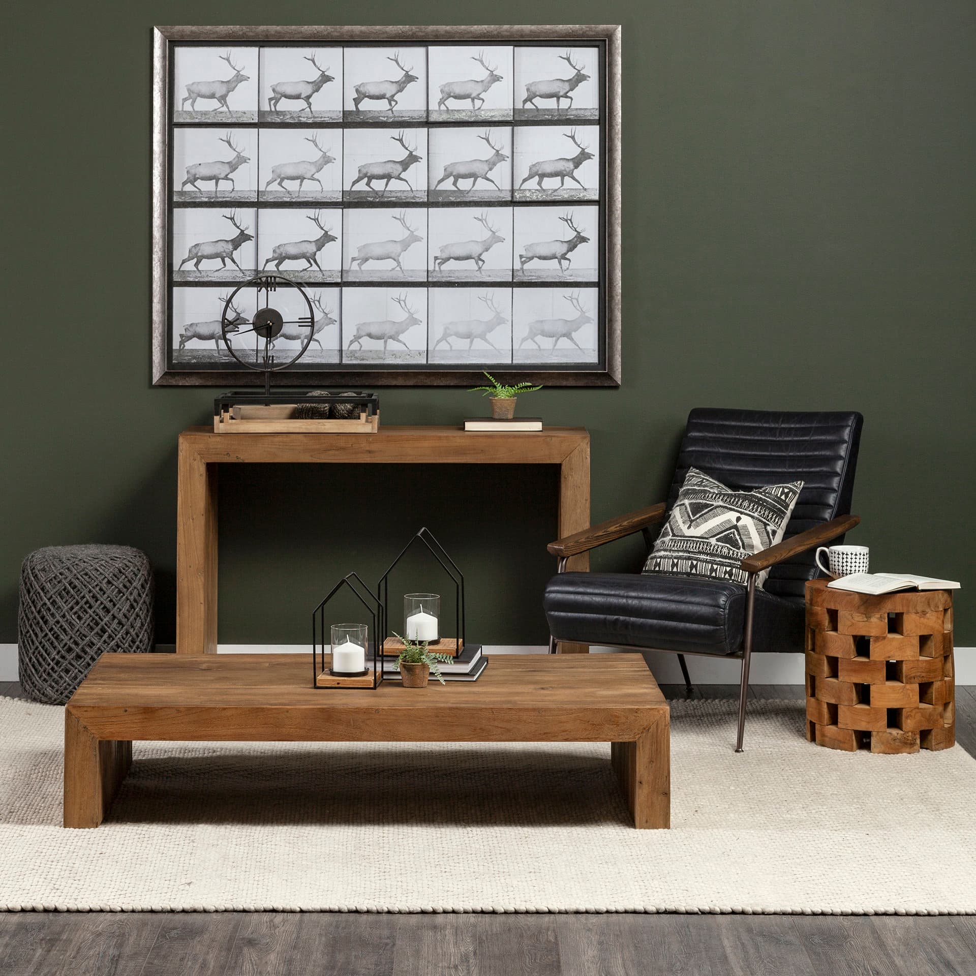 Elk Trotting by Eadweard Muybridge a Hand Embellished Textured Framed Art Print Matted under Glass — in a styled room