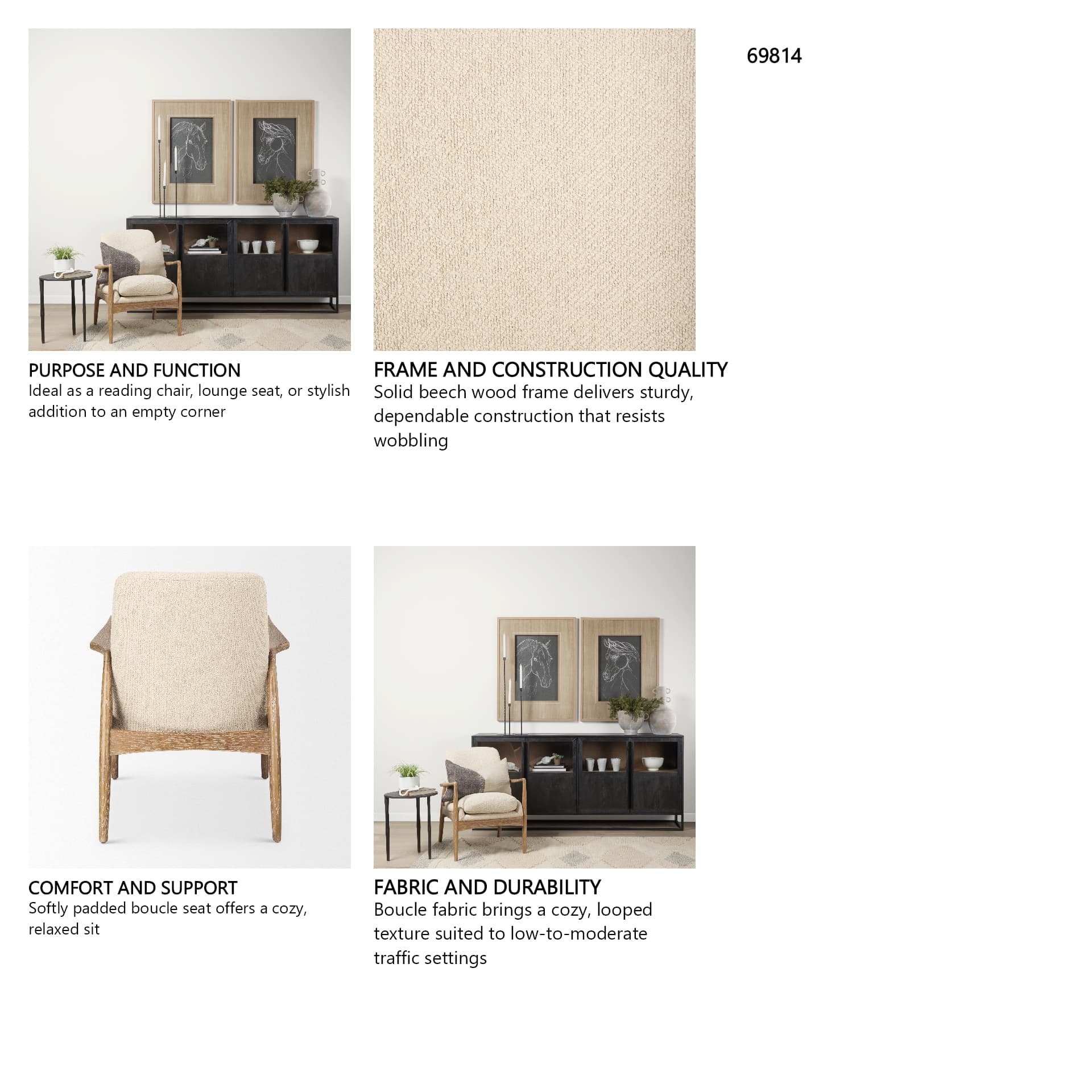 Westan Cream Boucle Fabric W/Light Brown Wood Accent Chair — product photograph