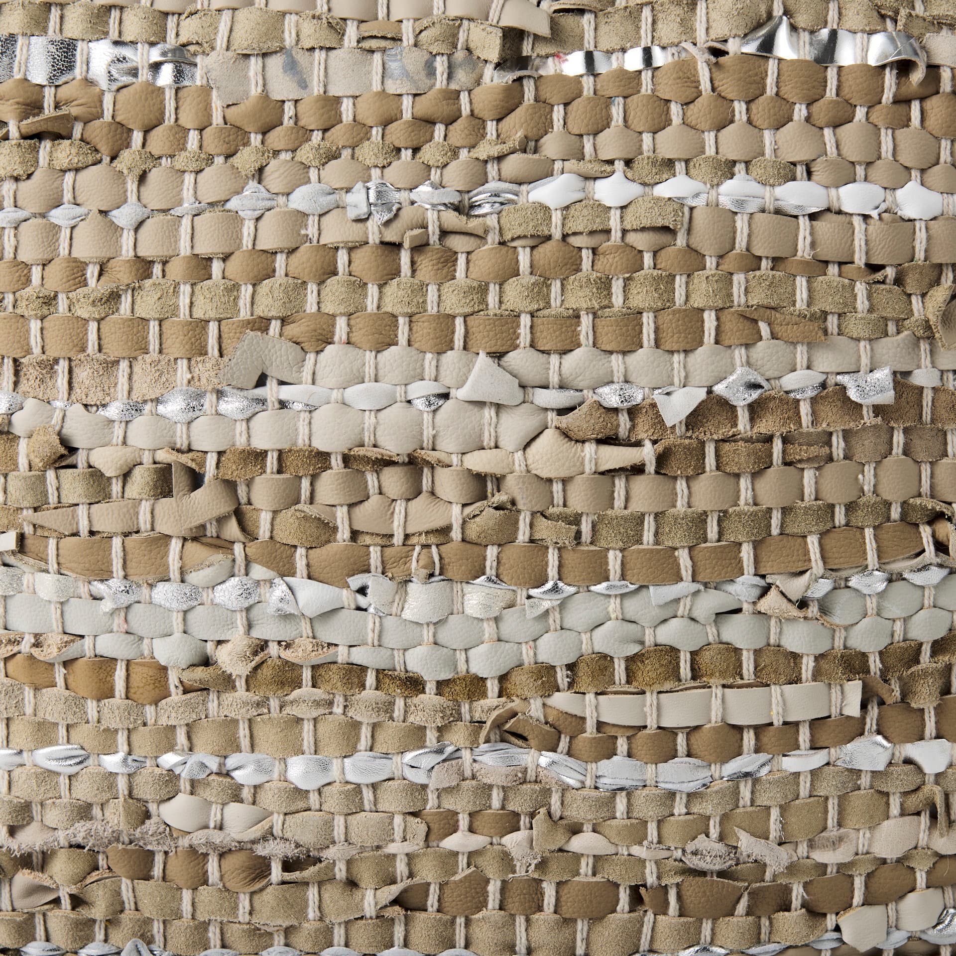 Aadhya 16.0L x 16.0W x 16.0H Taupe/Silver Leather and Cotton Pouf — product photograph