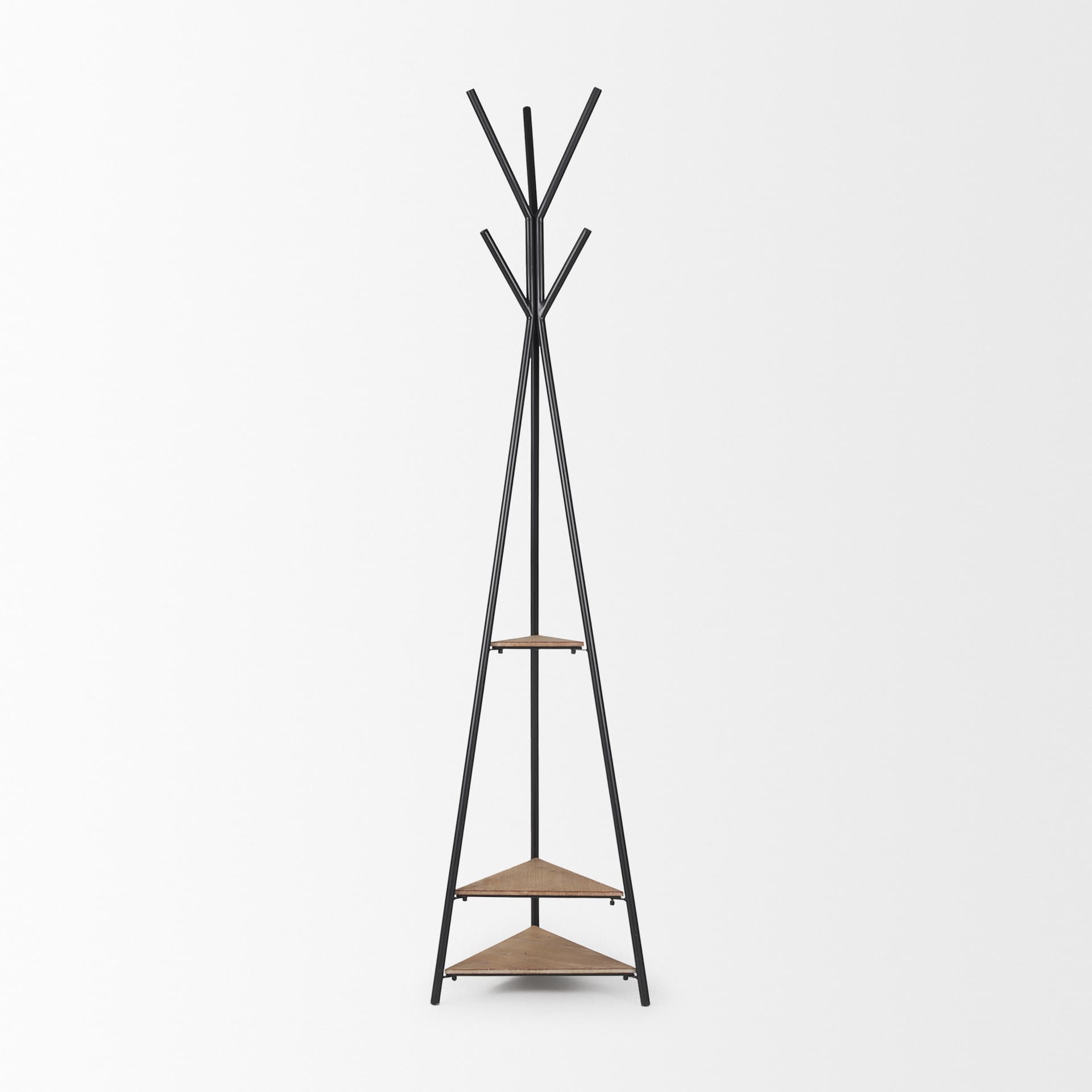 Everett Matte Black Metal w/ Two Wood Shelves Coat Rack — product photograph