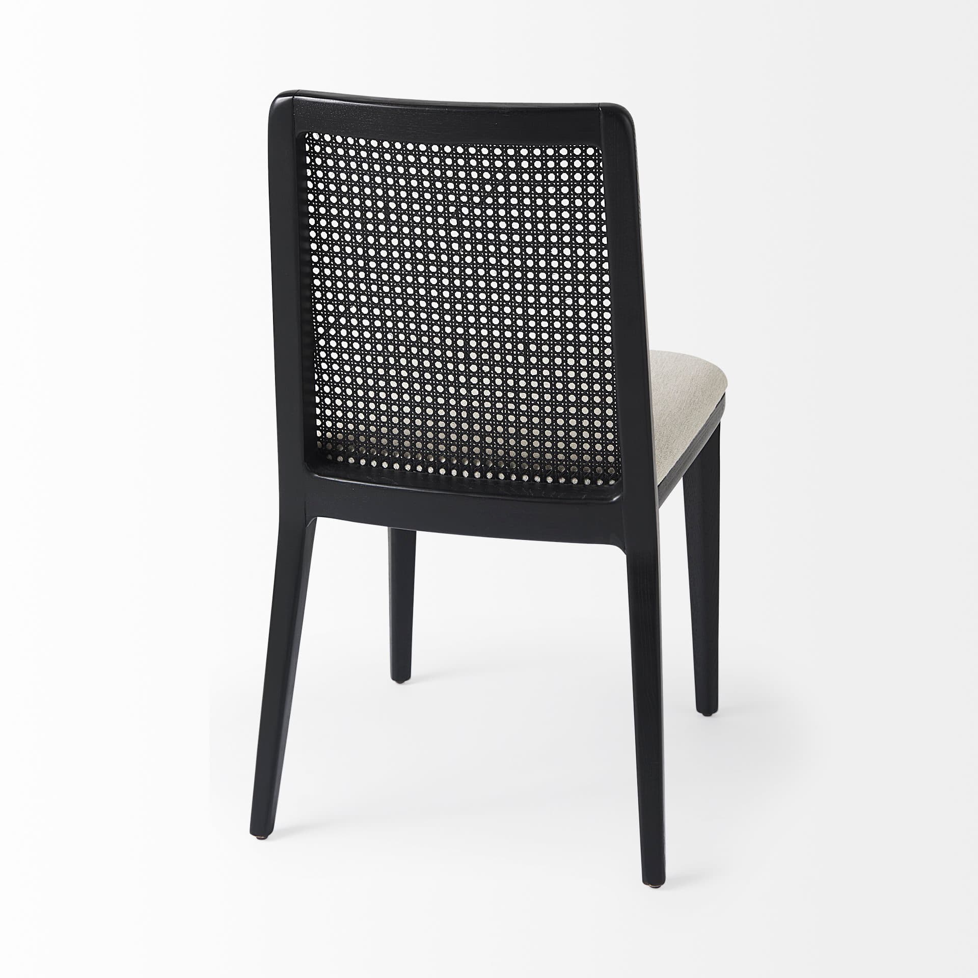 Clara Cane Back Dining Side Chair | Cream Fabric w/ Black Wood — product photograph
