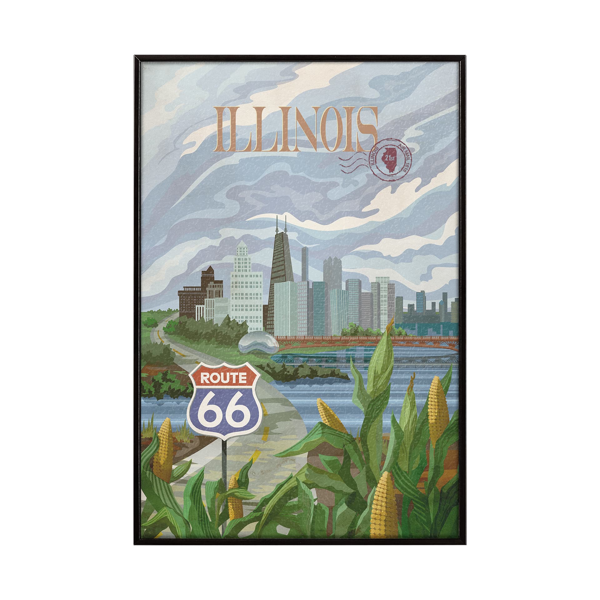 Illinois Go USA (SM) by Mercana Studio a Hand Embellished Decograph Framed Art Print — product photograph