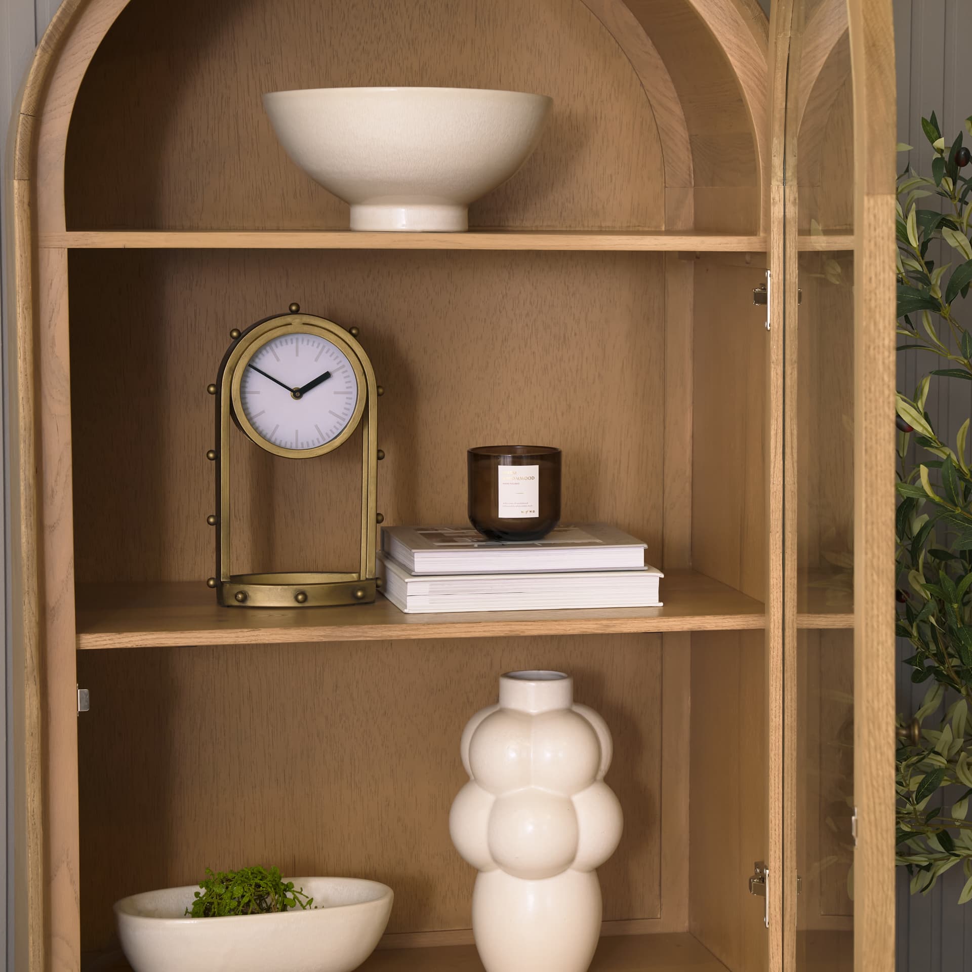 Hawthorne Solid Oak Wood w/ Glass Curio Cabinet — product photograph