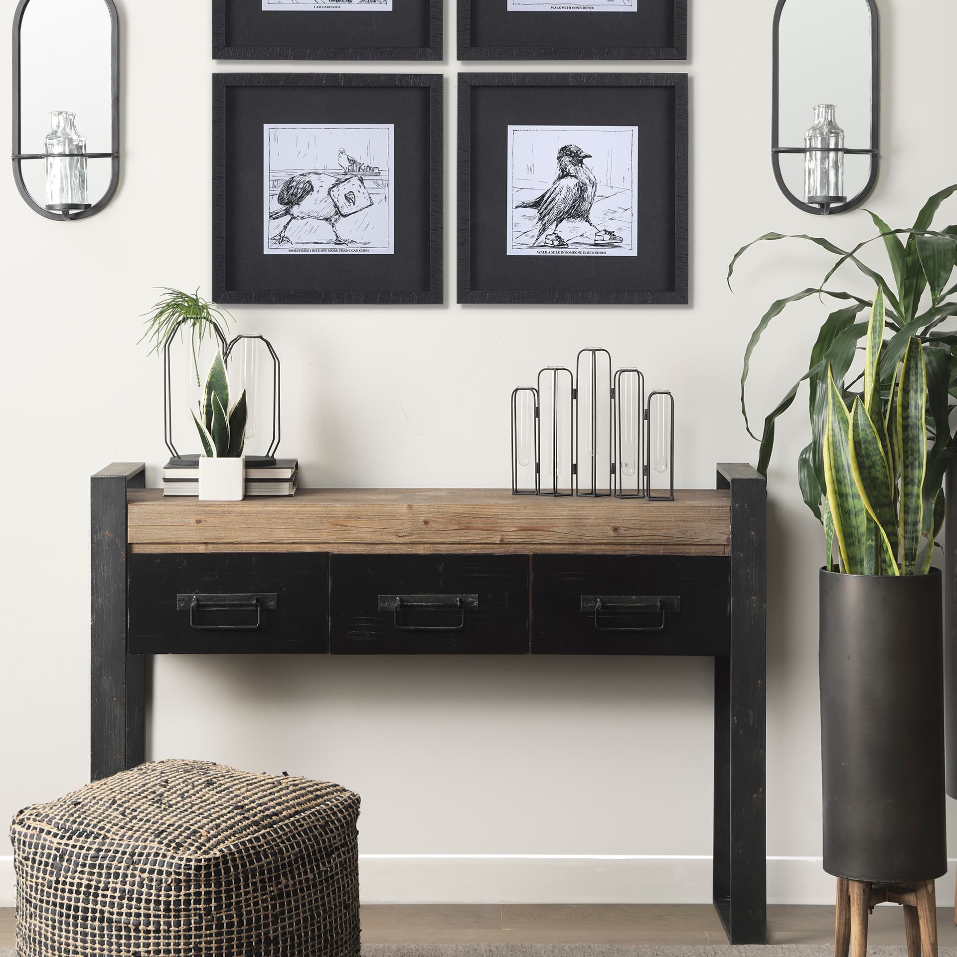 Aria 4.3L x 3.9W x 9.6H Metal and Glass Decorative Accent — in a styled room