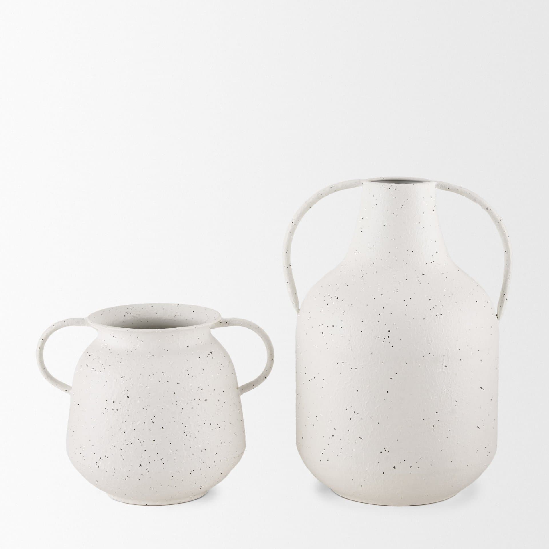 Treva Small White w/ Black Speckles Metal Vase — product photograph