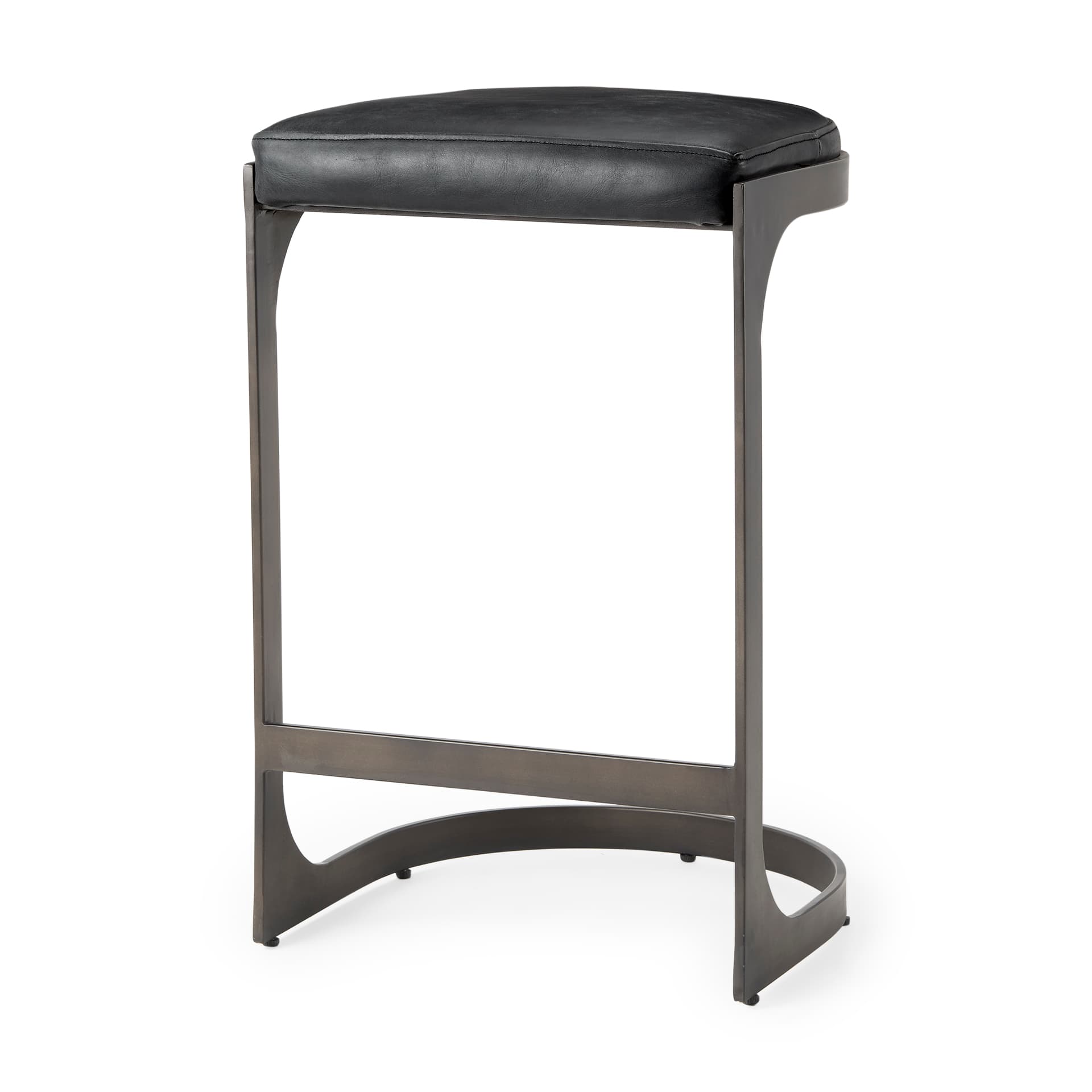 Tyson Backless 28in Seat Bar Stool | Black Leather w/ Black Metal — product photograph