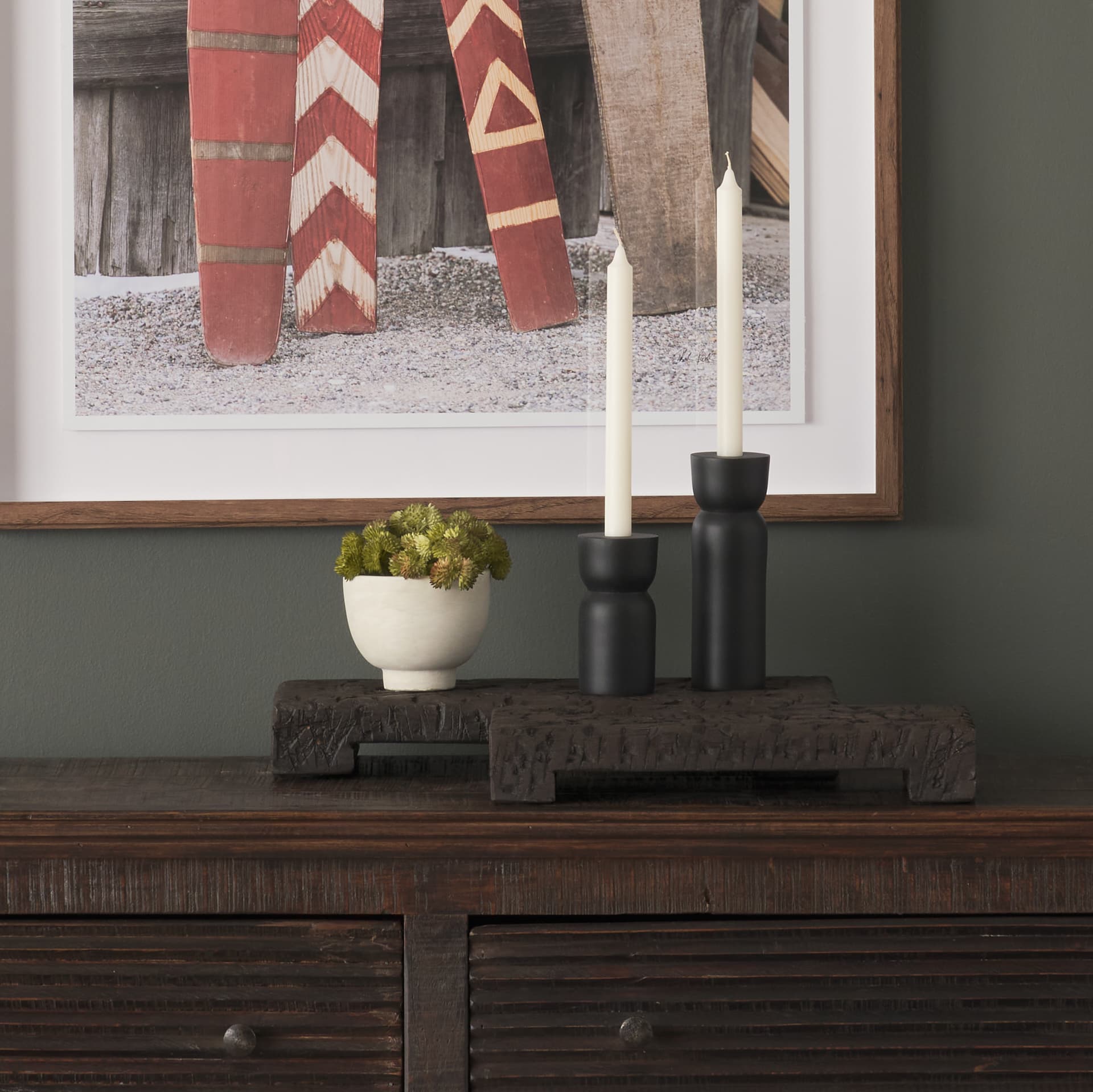 Shira Reclaimed Dark Brown Wooden Riser (Set of 2) — in a styled room