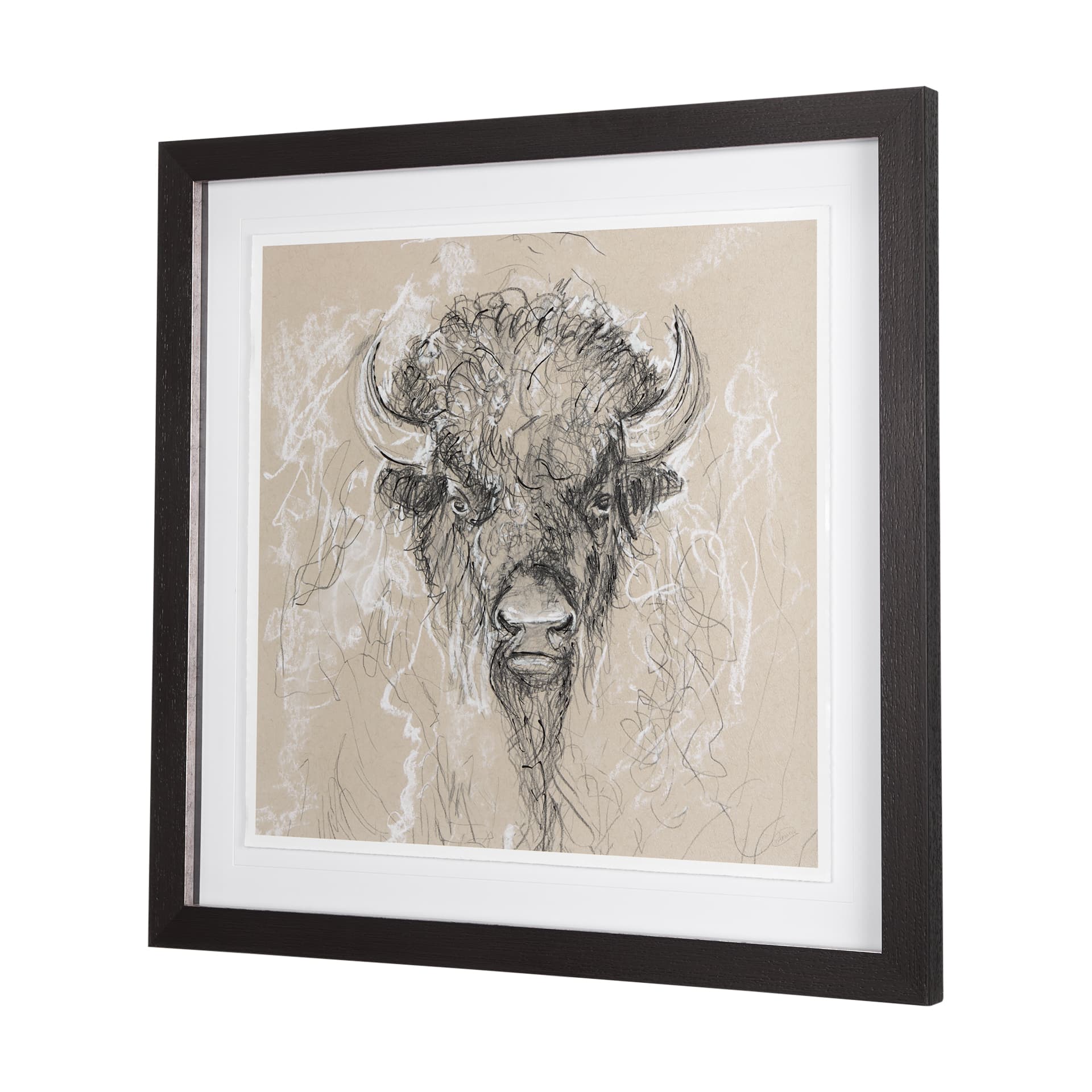 Sketch of Animal IX (Bison) by Mercana Studio Hand Embellished Framed Art Print Matted under Glass — product photograph