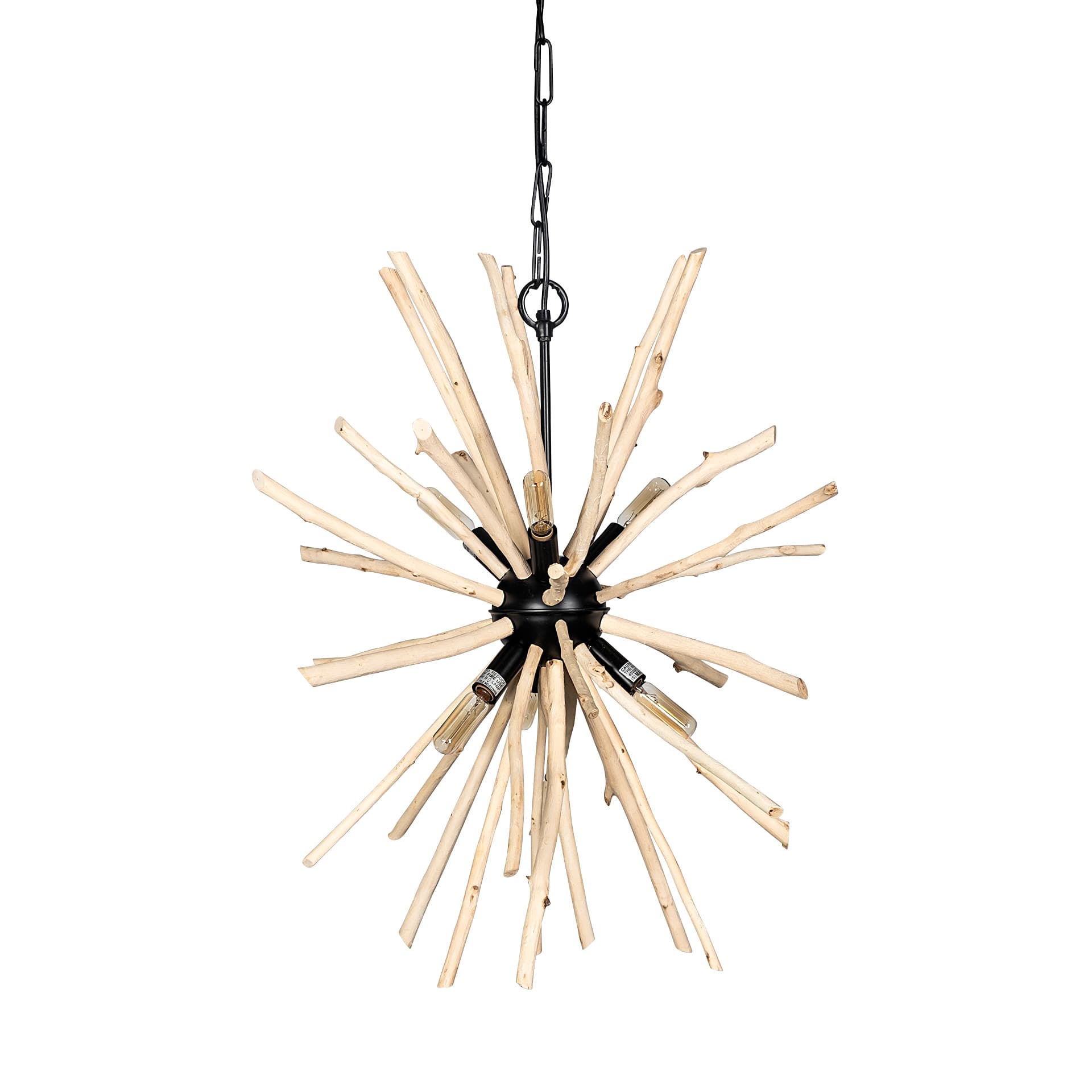 Jules 25x25 Blonde Wood and Black Metal Six Bulb Chandelier Light — product photograph