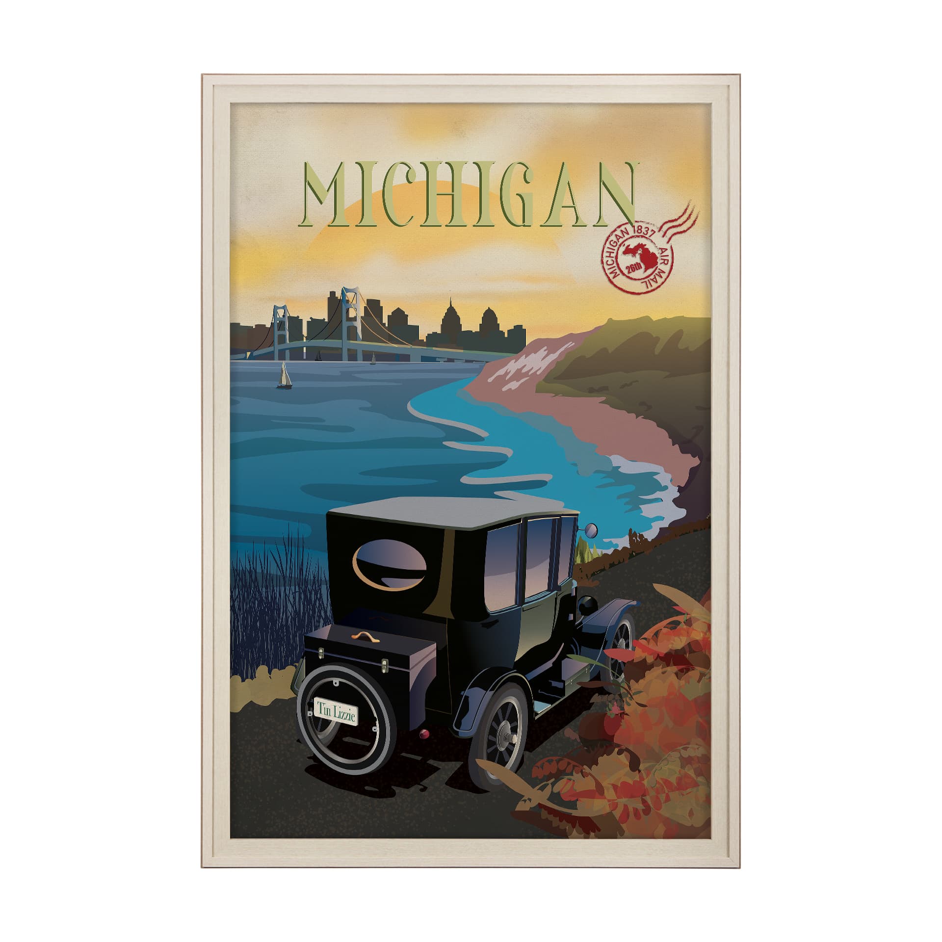 Michigan Go USA (XL) by Mercana Studio a Hand Embellished Decograph Framed Art Print under Glass — product photograph