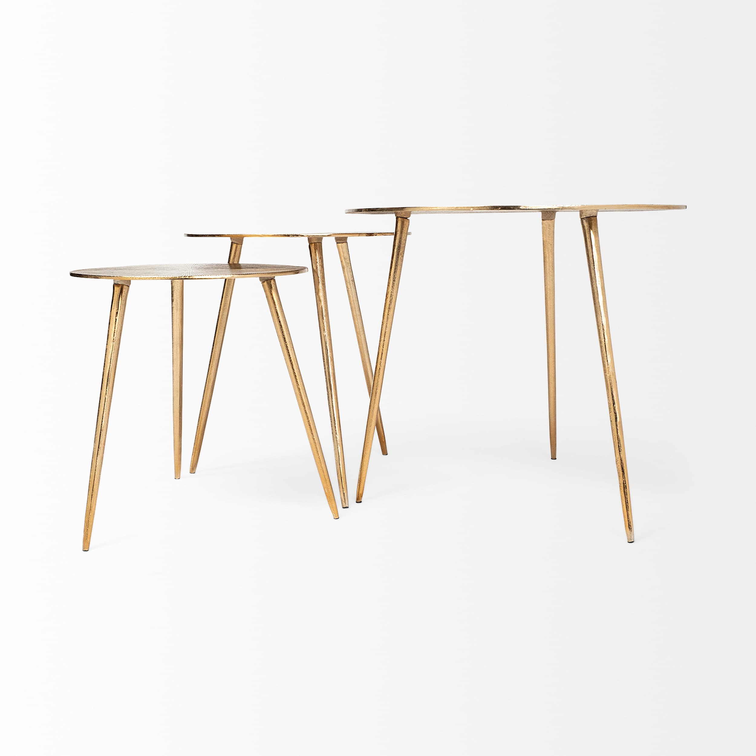 Reva III (Small) 16L x 16W Gold Round Top Cast Aluminum Accent Table — product photograph