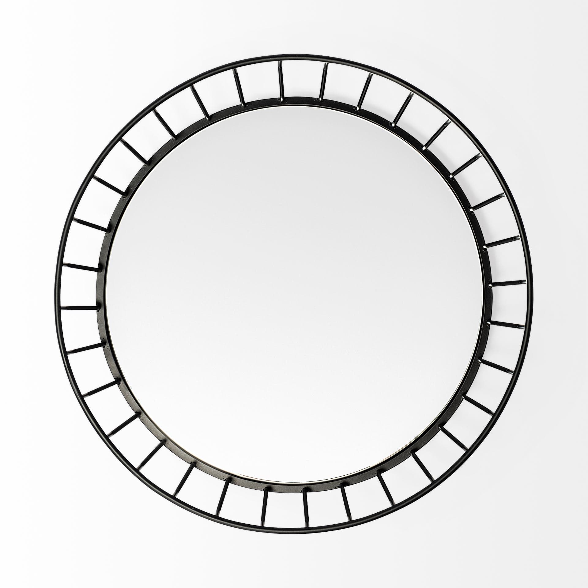 Helena 20L x 20W Black Metal Mirrored Bottom Round Serving Tray — product photograph