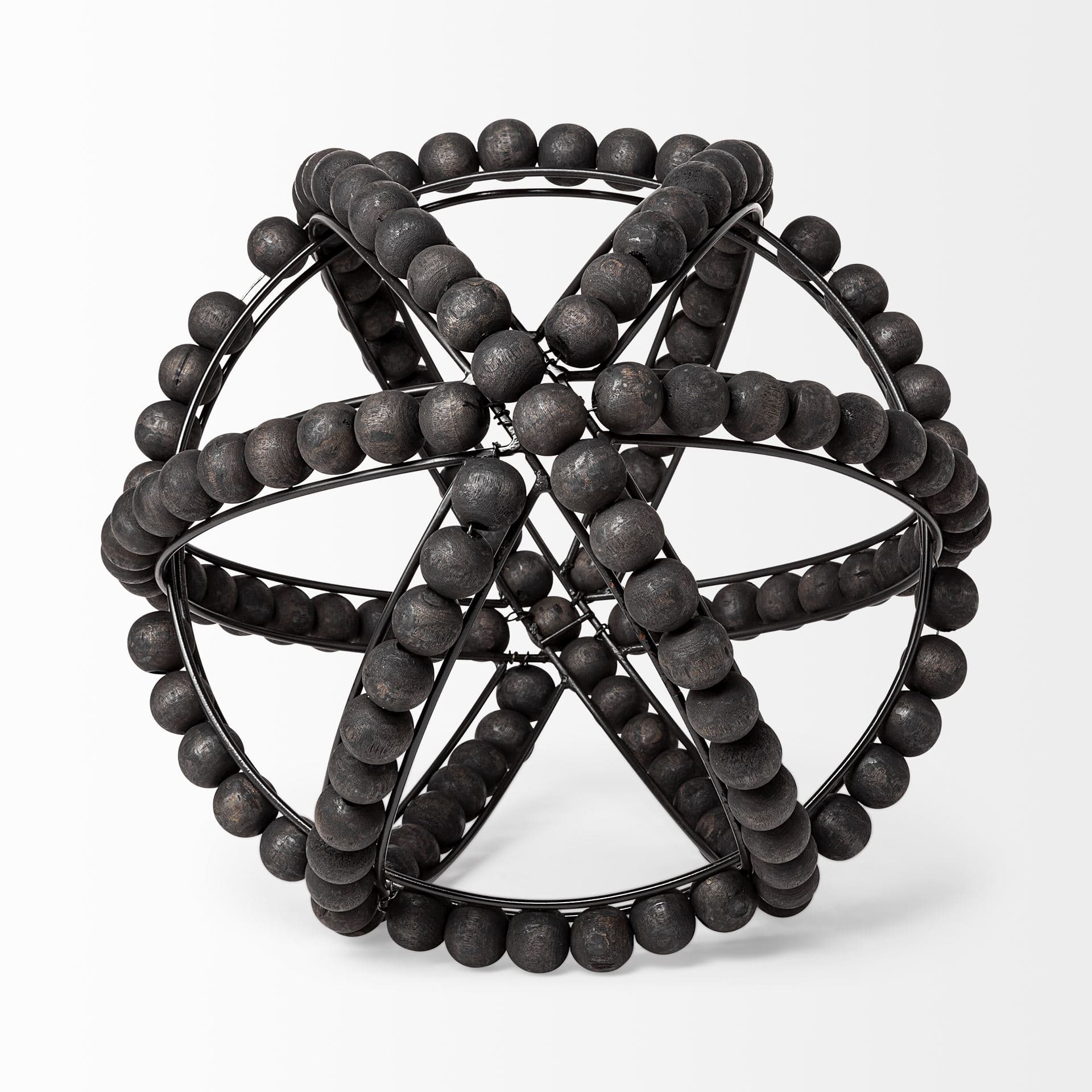 Earnhardt II Large 11L x 11W Black Wooden Beaded Orb — product photograph