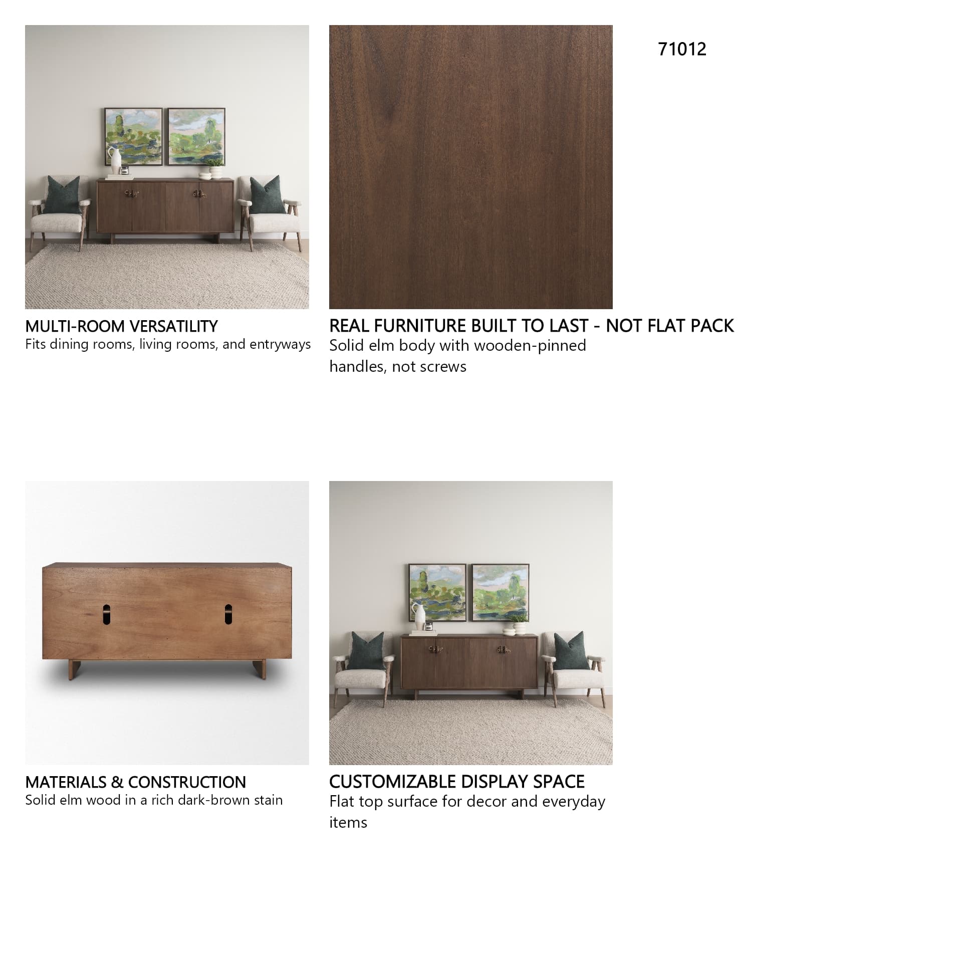 Varenna 4 Door Dark Brown Wood w/ Rope Handles Sideboard — in a styled room