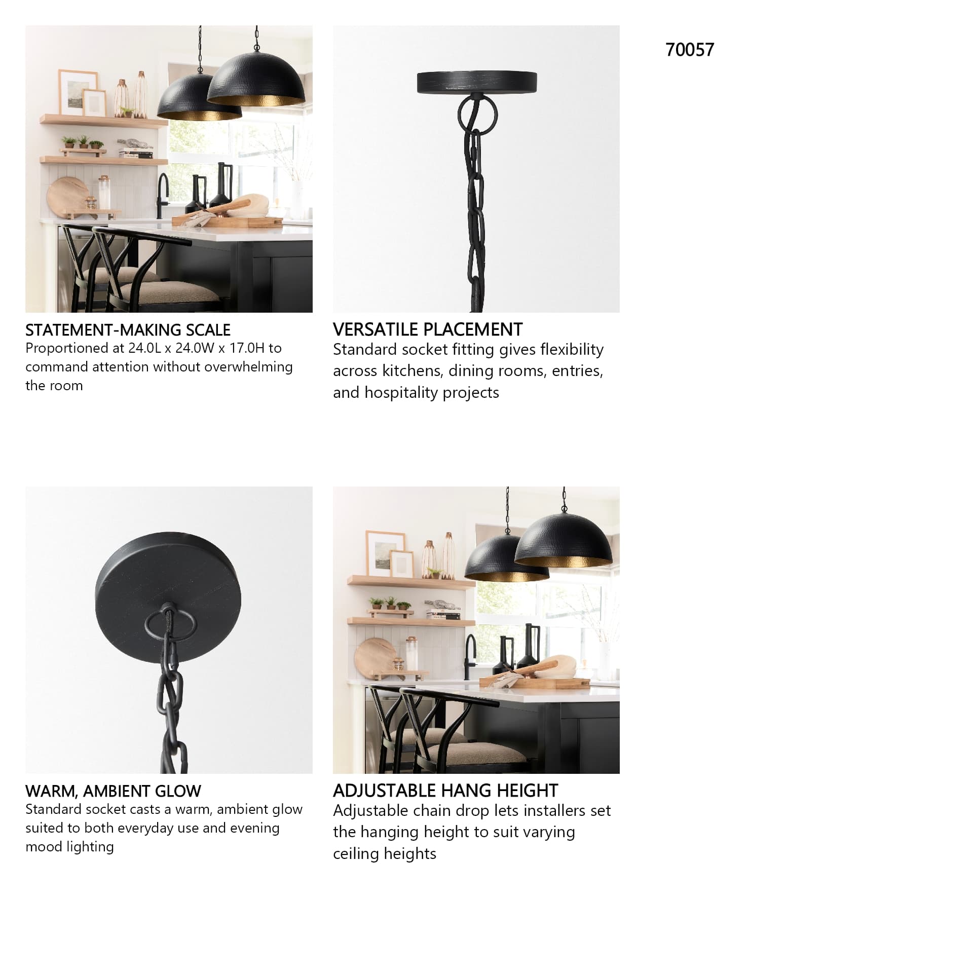 Karina 24" Round Matte Black Hammered Metal Dome Pendant Light — in a styled room