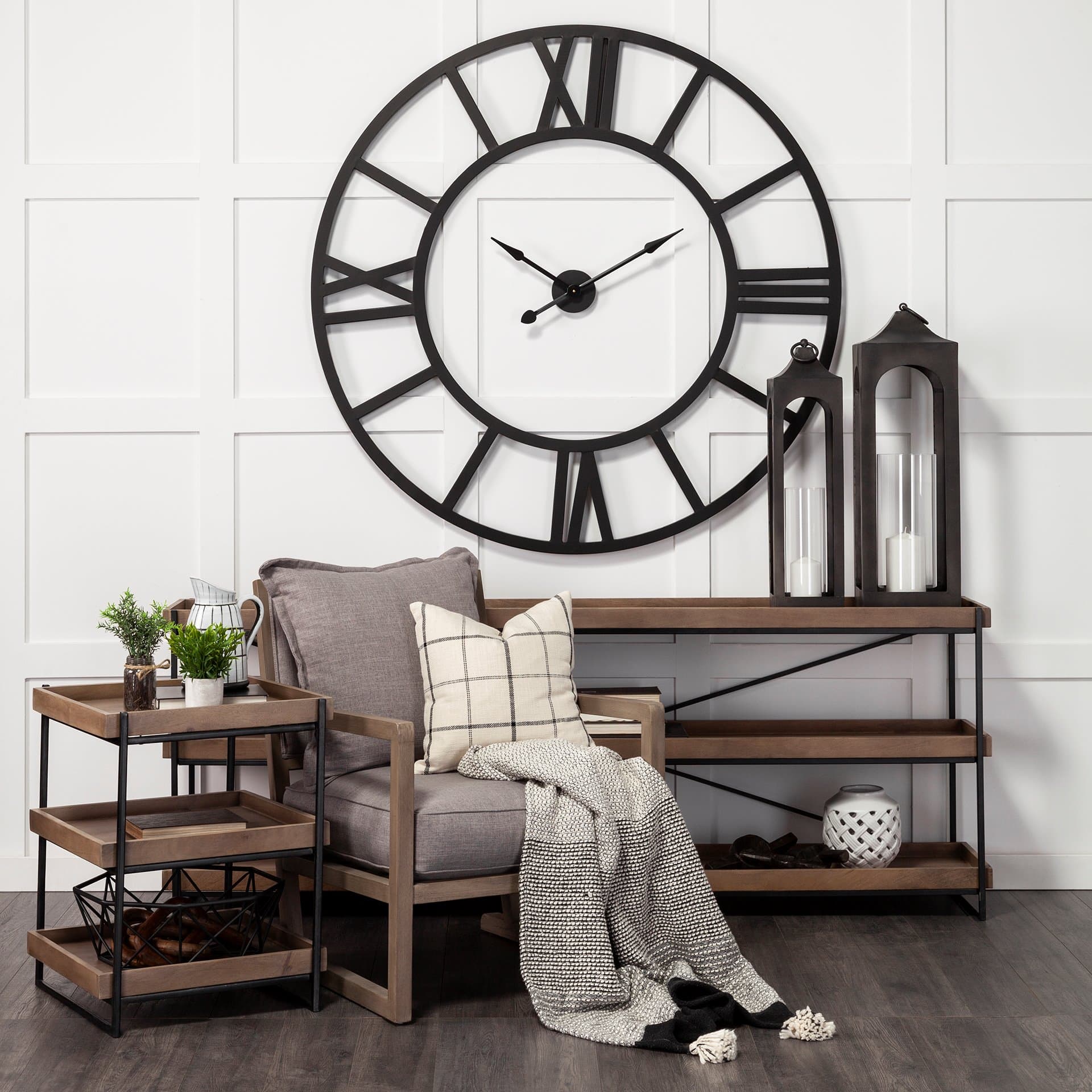 Stoke 54" Round Giant Oversized Industrial Wall Clock — in a styled room