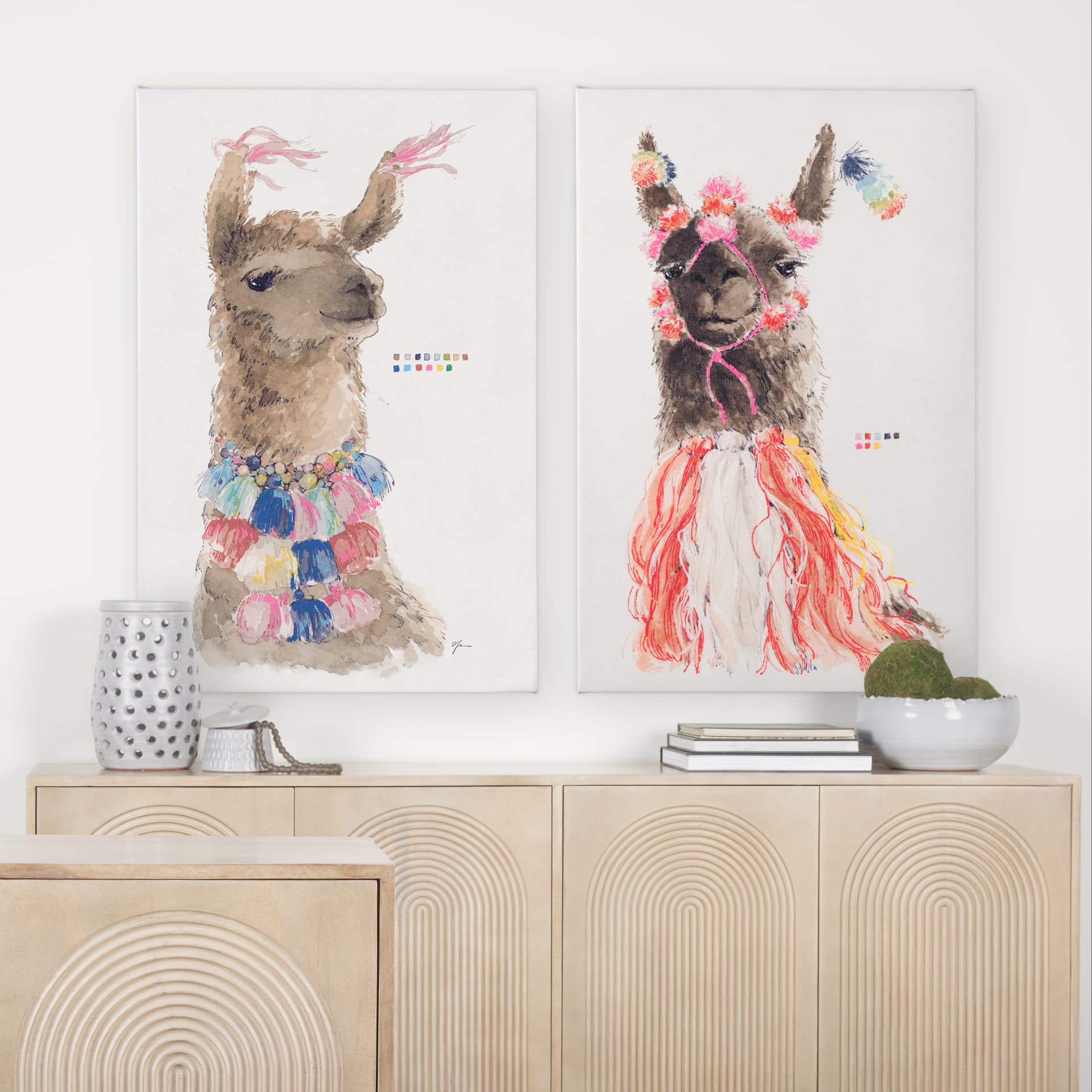 Lama II by Mercana Studio a Hand Embellished Textured Canvas — in a styled room
