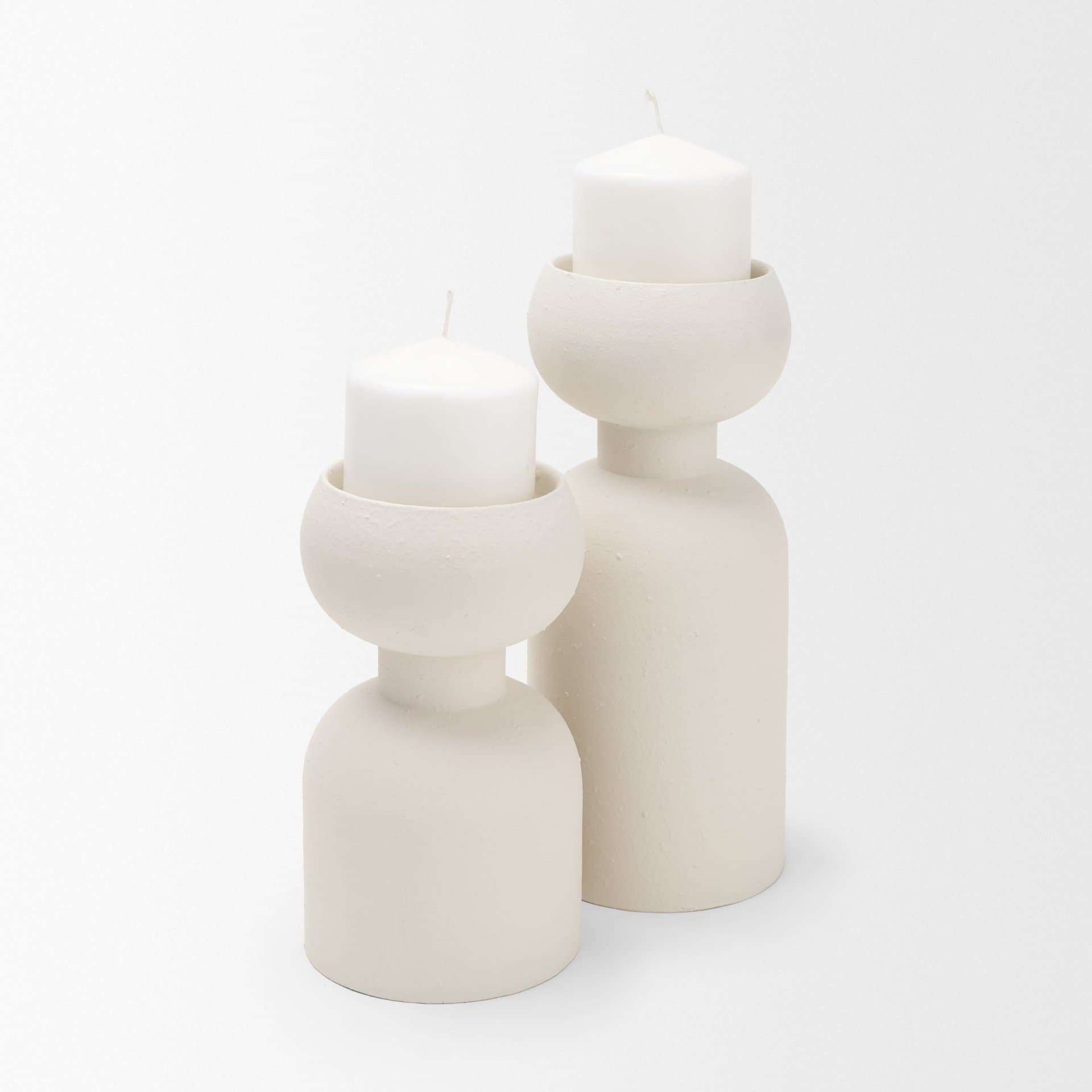 Pelar Small Matte White Metal Stacked Pillar Candle Holder — product photograph