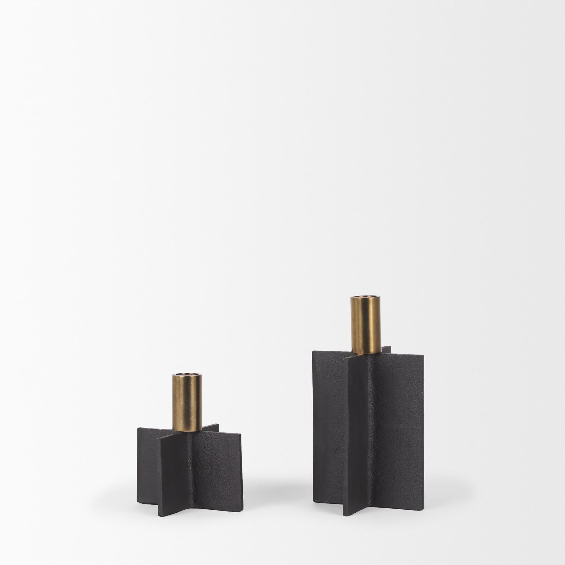 Pia Matte Black w/ Brushed Gold Metal Taper Candleholder (Set of 2) — product photograph