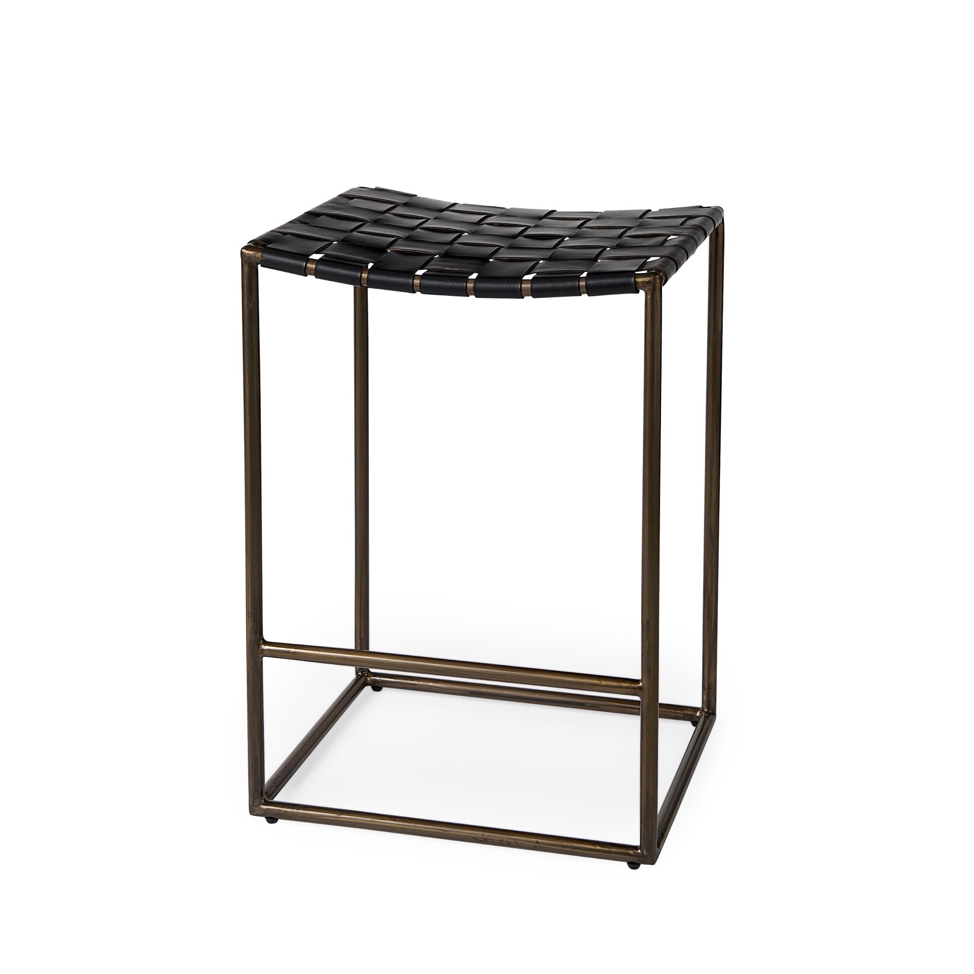 Clarissa Backless 26.25in Seat Counter Stool | Black Leather w/ Metal — product photograph