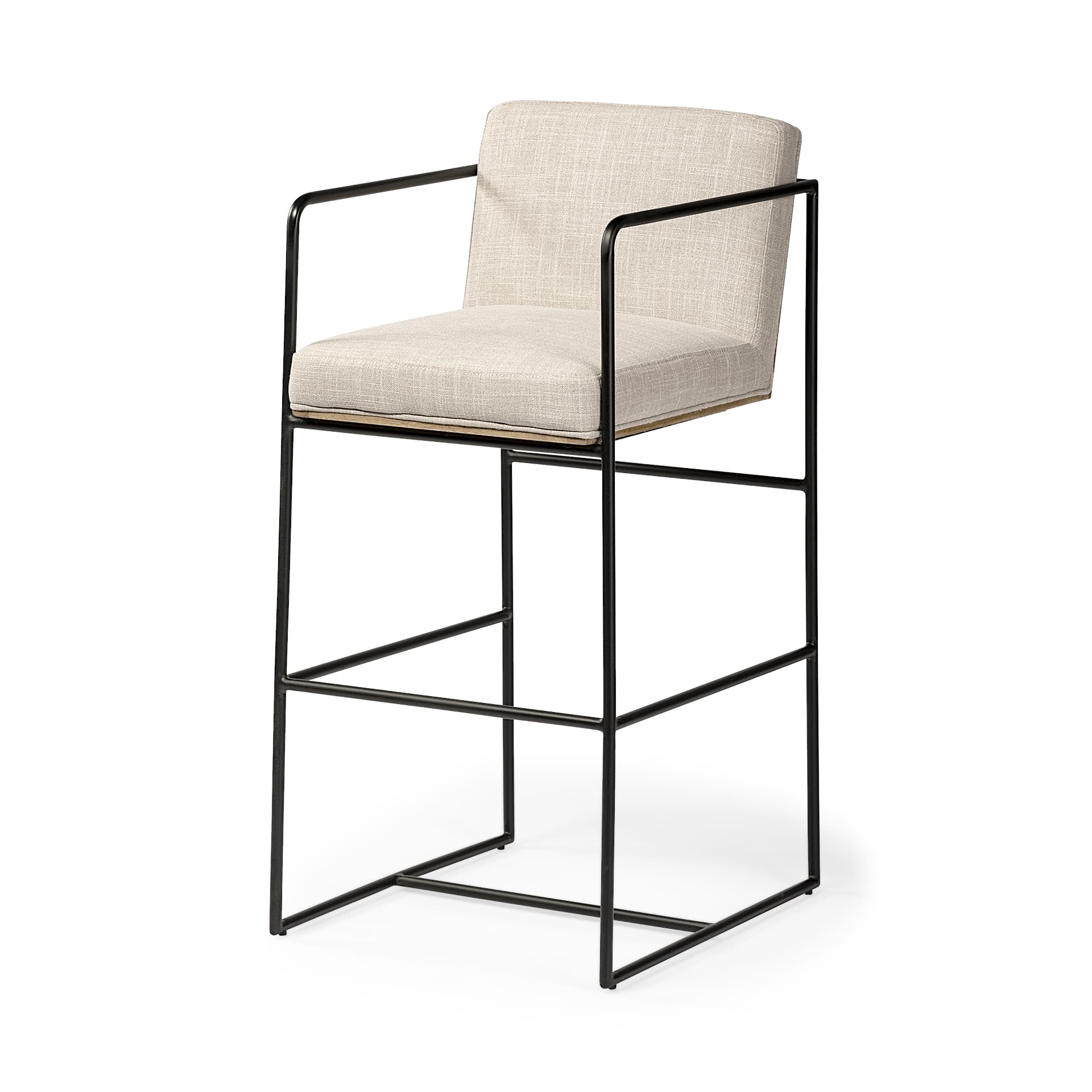 Stamford Backless 40in Seat Bar Stool | Beige Fabric w/ Black Metal — product photograph