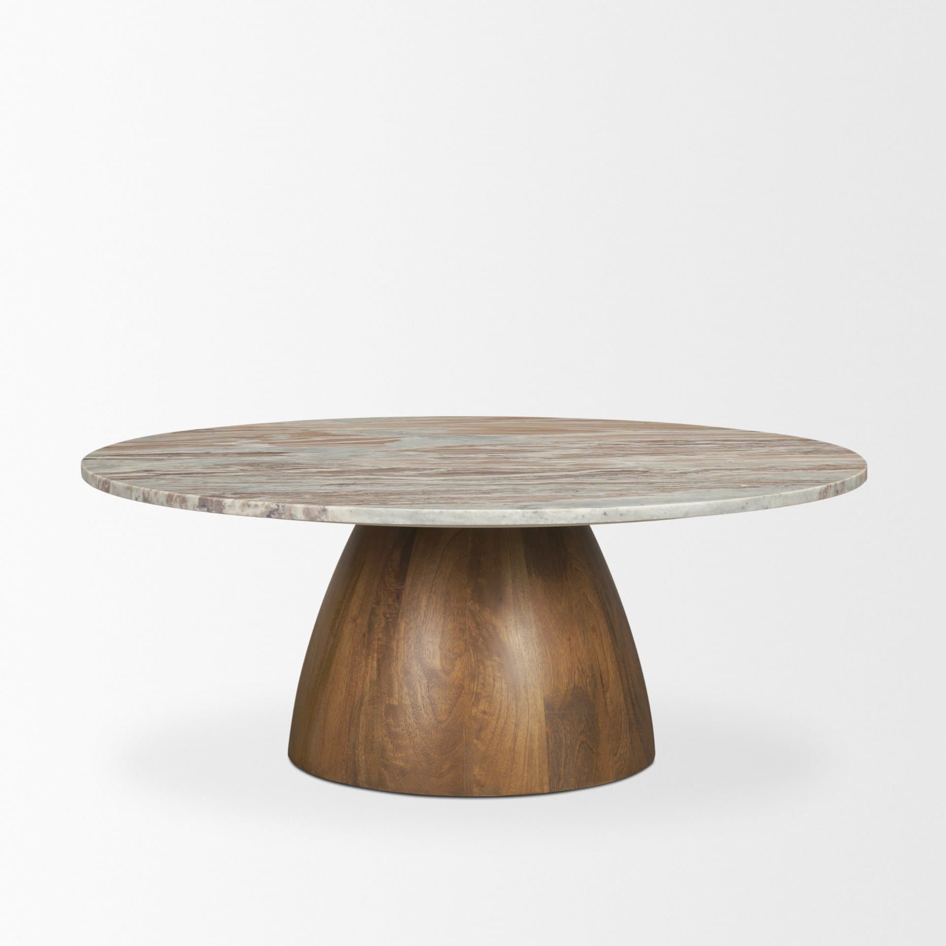 Allyson Round Brown Pedestal w/Savar Pink Marble Top Coffee Table — product photograph