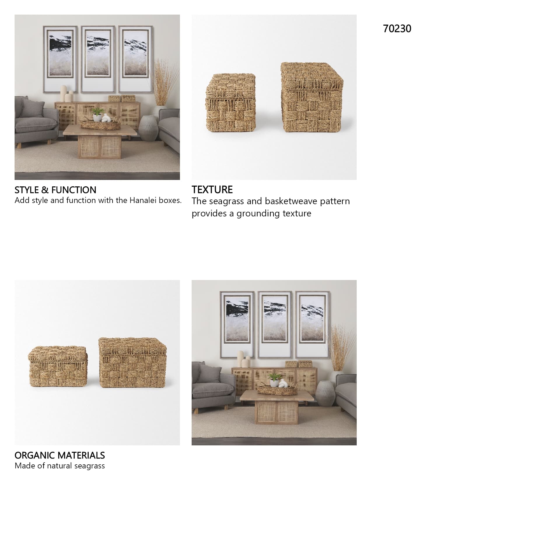 Hanalei Set of 2 Seagrass Boxes with Lids — in a styled room