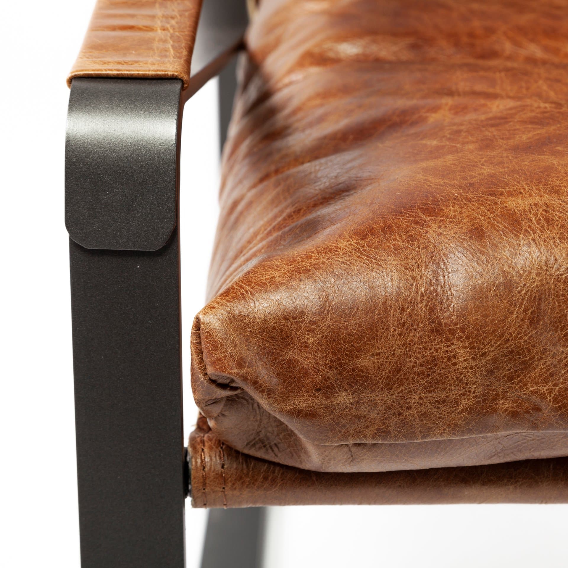 Hornet I 27.0L x 35.0W x 36.0H Brown Leather Unibody Seat w/ Black Metal Frame Accent Chair — product photograph