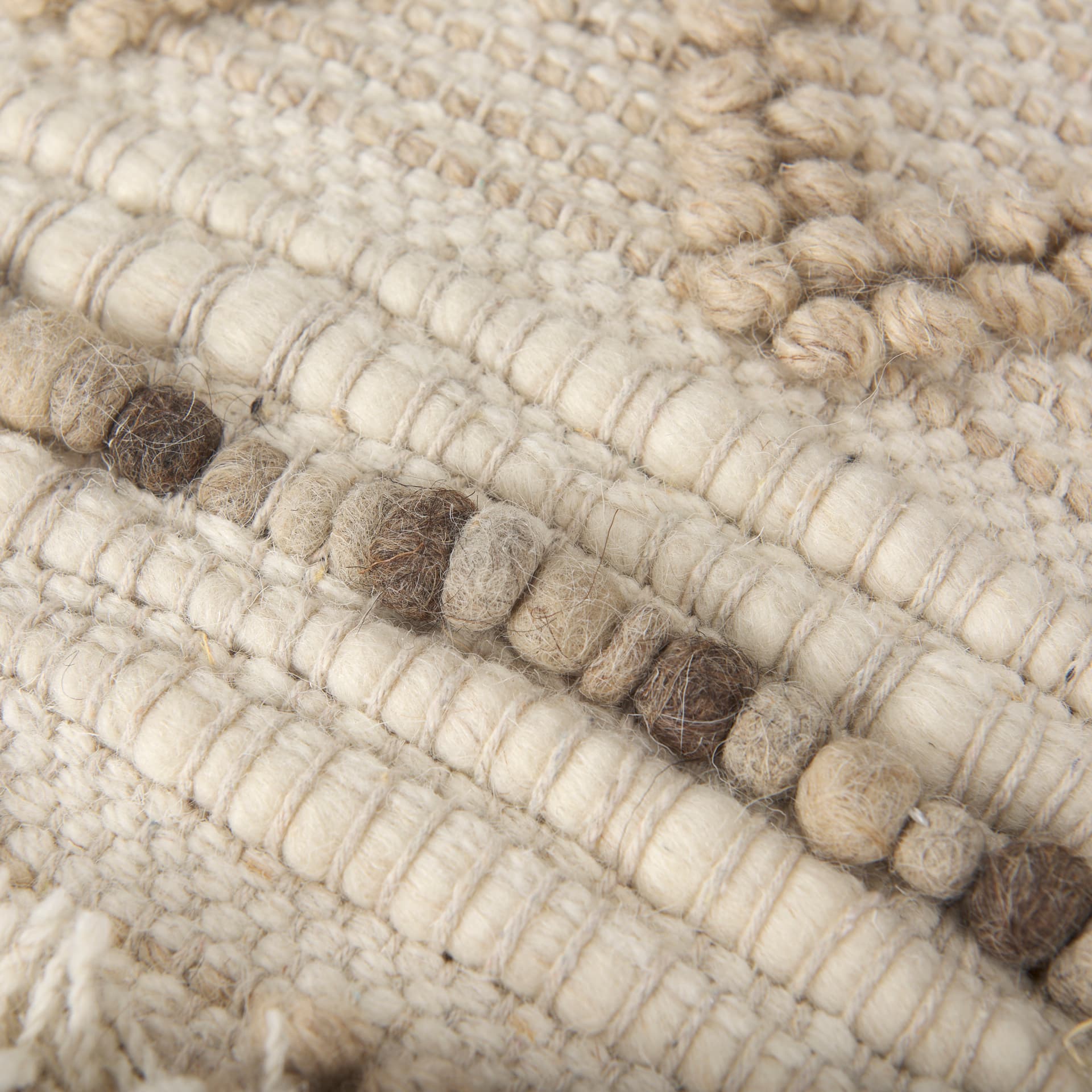 Caela Beige/Brown Wool, Cotton and Felt Popcorn Stitch Square Pouf — product photograph