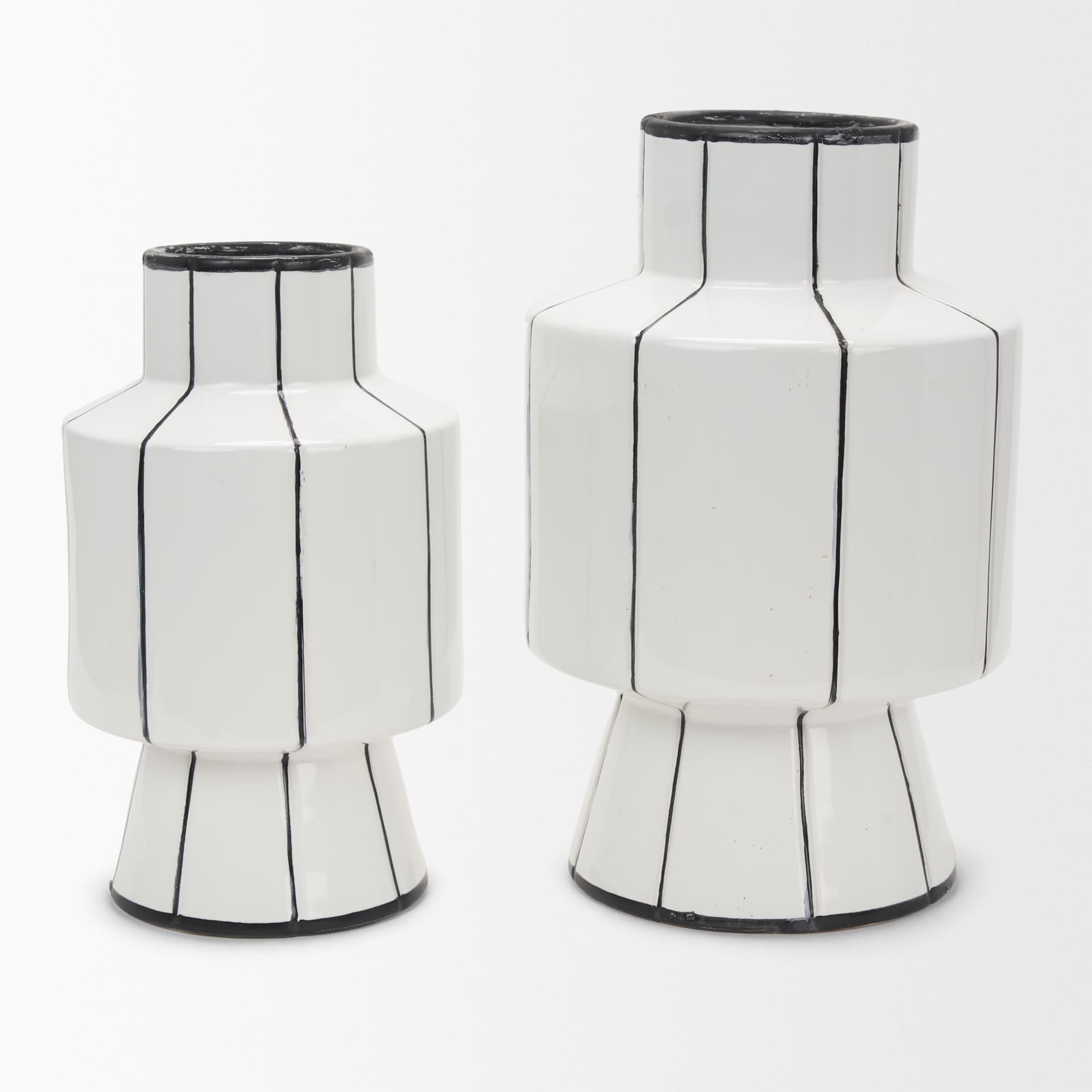 Dinah Small White w/ Black Stripes Ceramic Vase — product photograph