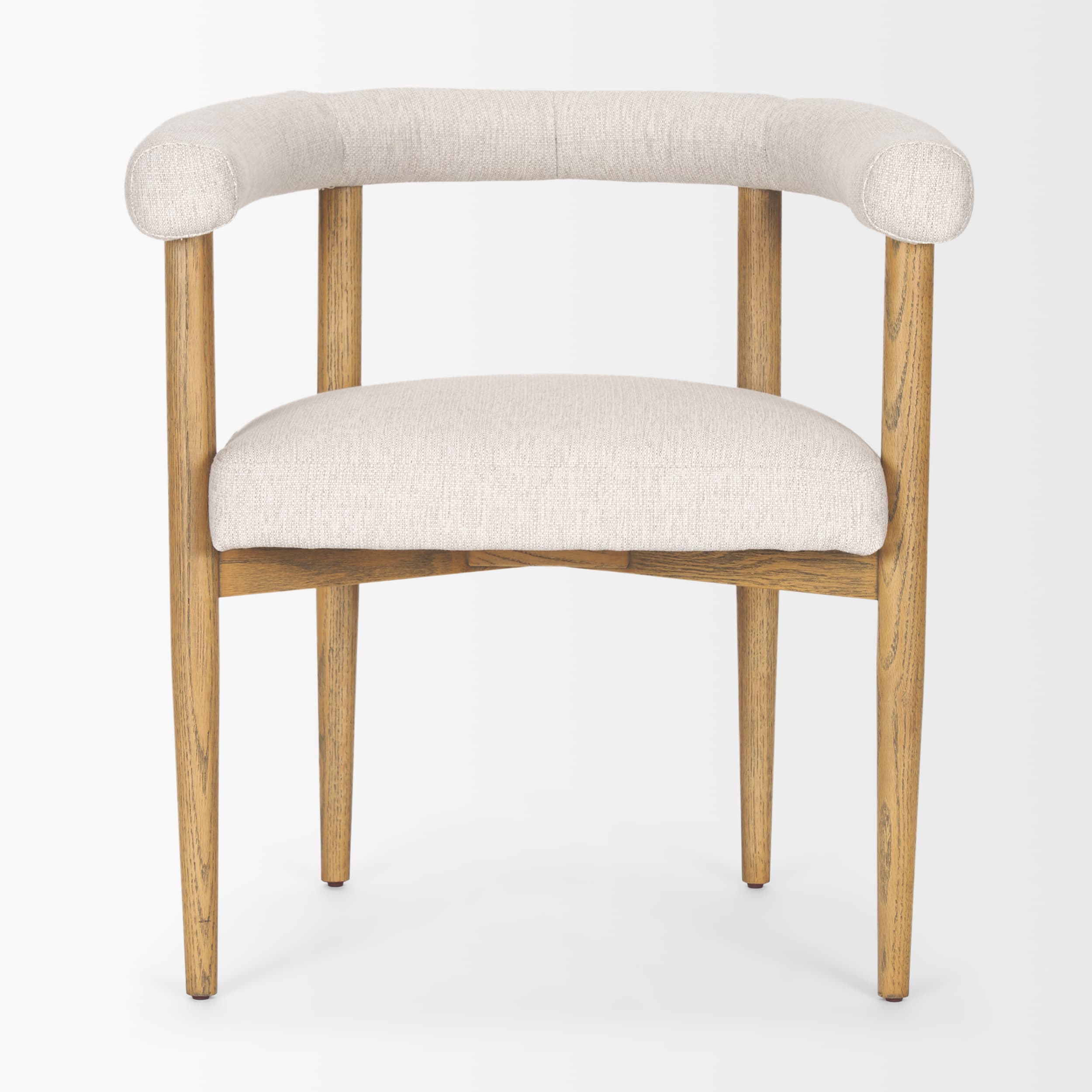 Arden Curved Back Dining Side Chair | Cream Twill w/ Brown Wood — product photograph
