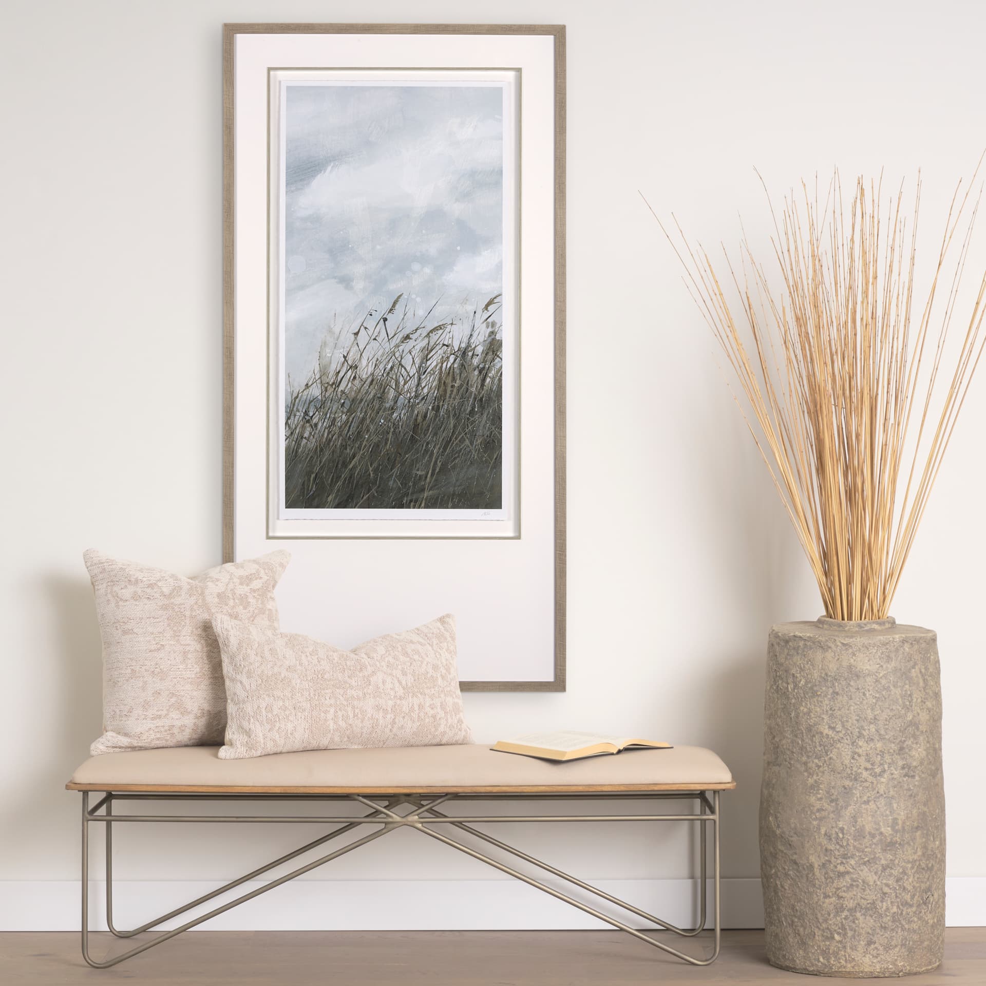 Chilly Breeze II by Natali a Hand Embelished Textured Framed Art Print Matted under Glass — in a styled room