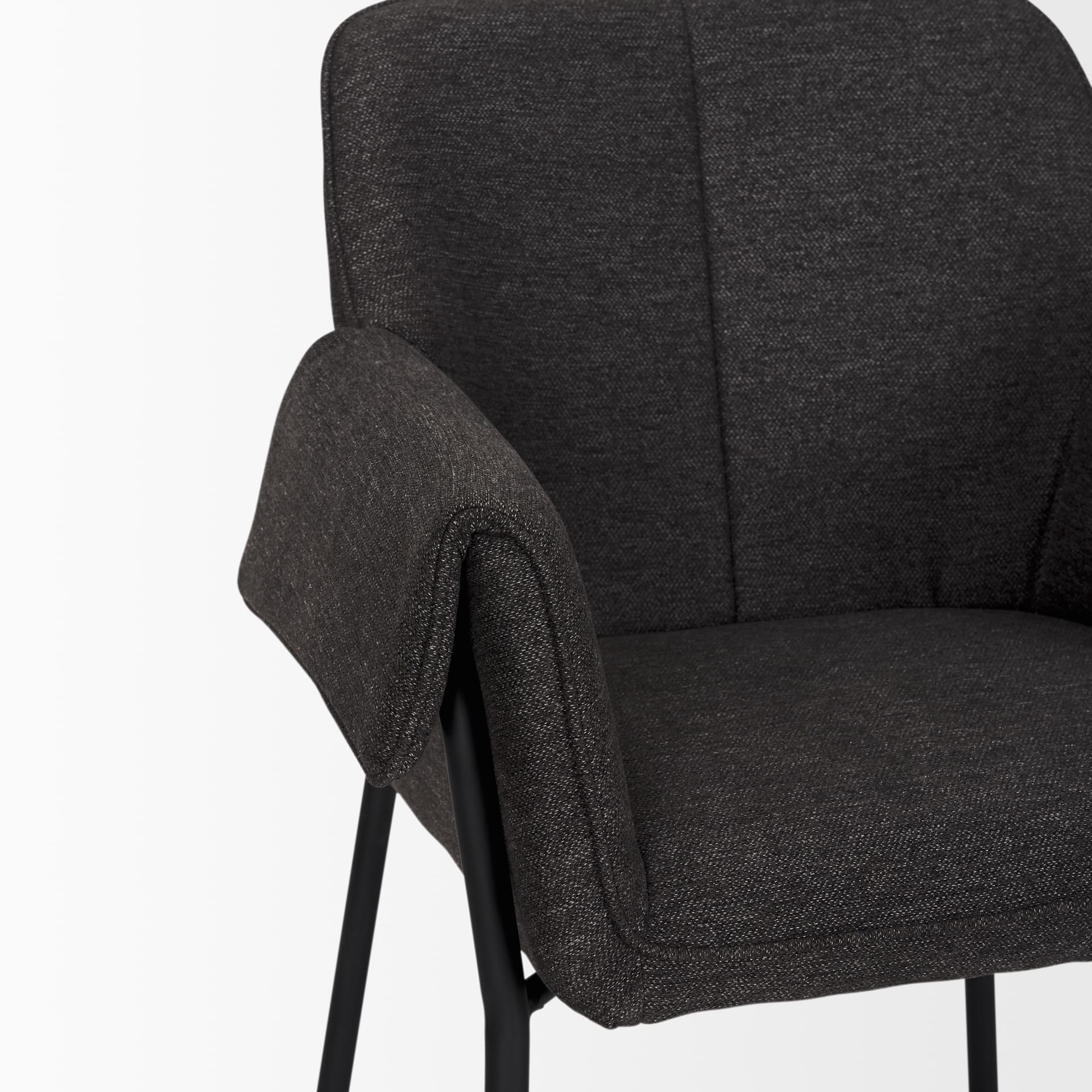 Brently Curved Back Dining Arm Chair | Gray Fabric w/ Metal — product photograph