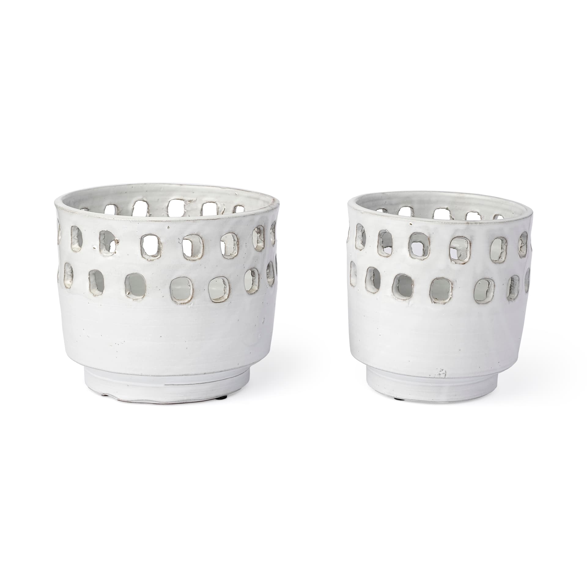 Larissa Set of Two White Ceramic Hollow Pattern Vases — product photograph