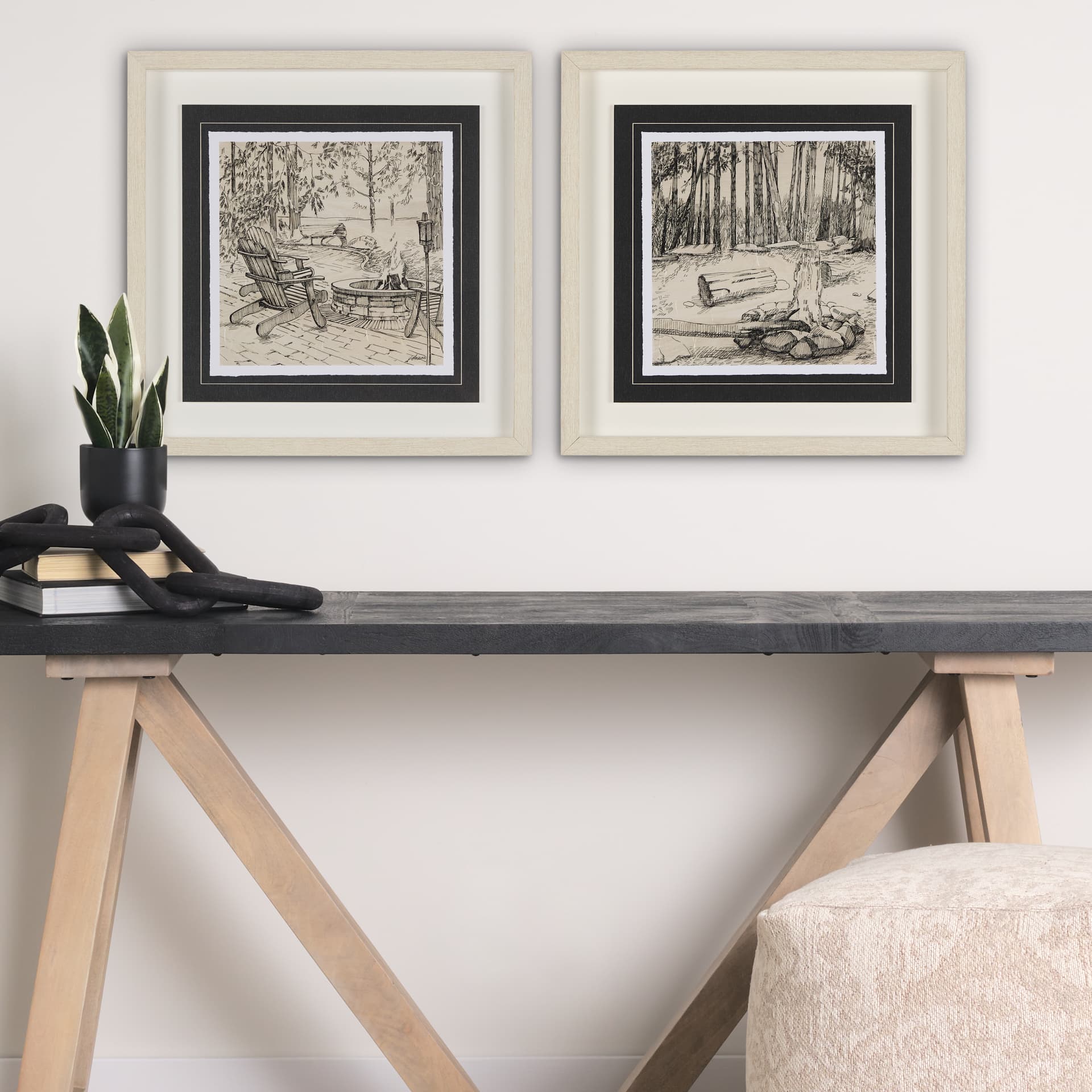Fireside IV by Mercana Studio a Hand Embellished Textured Framed Art Print Matted under Glass — in a styled room