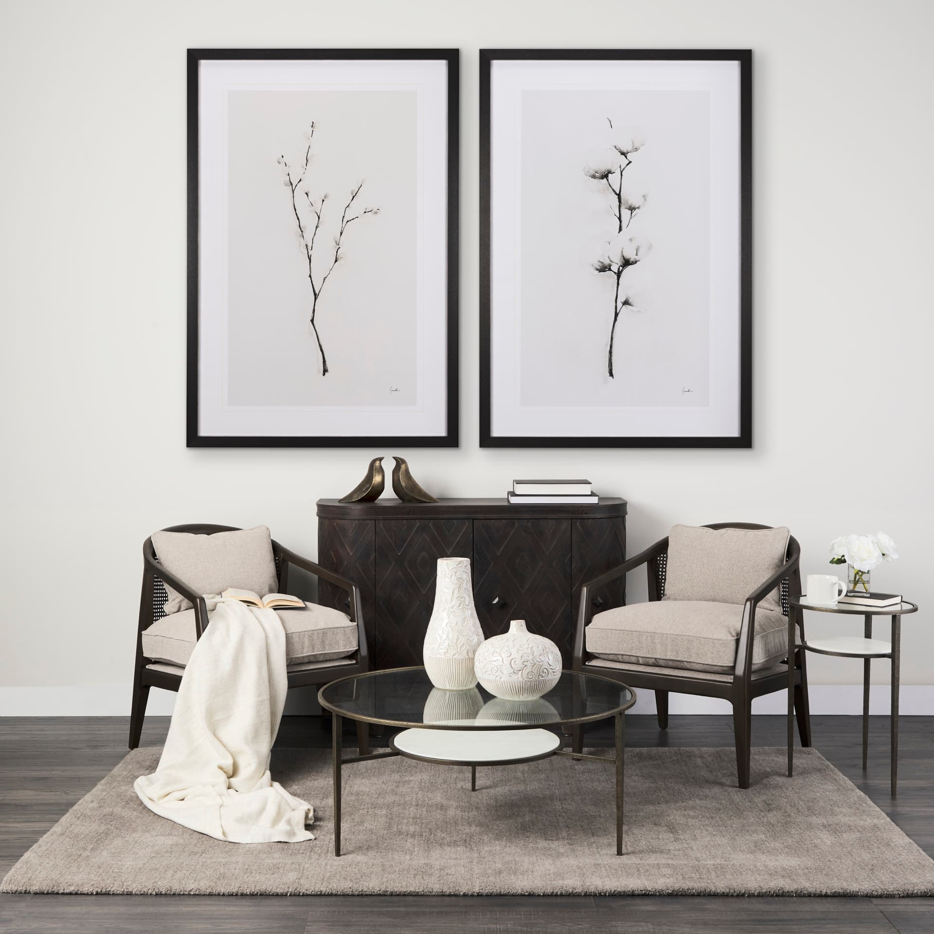 Snow Greetings I by Panpan a Framed Art Print Matted under Glass — in a styled room