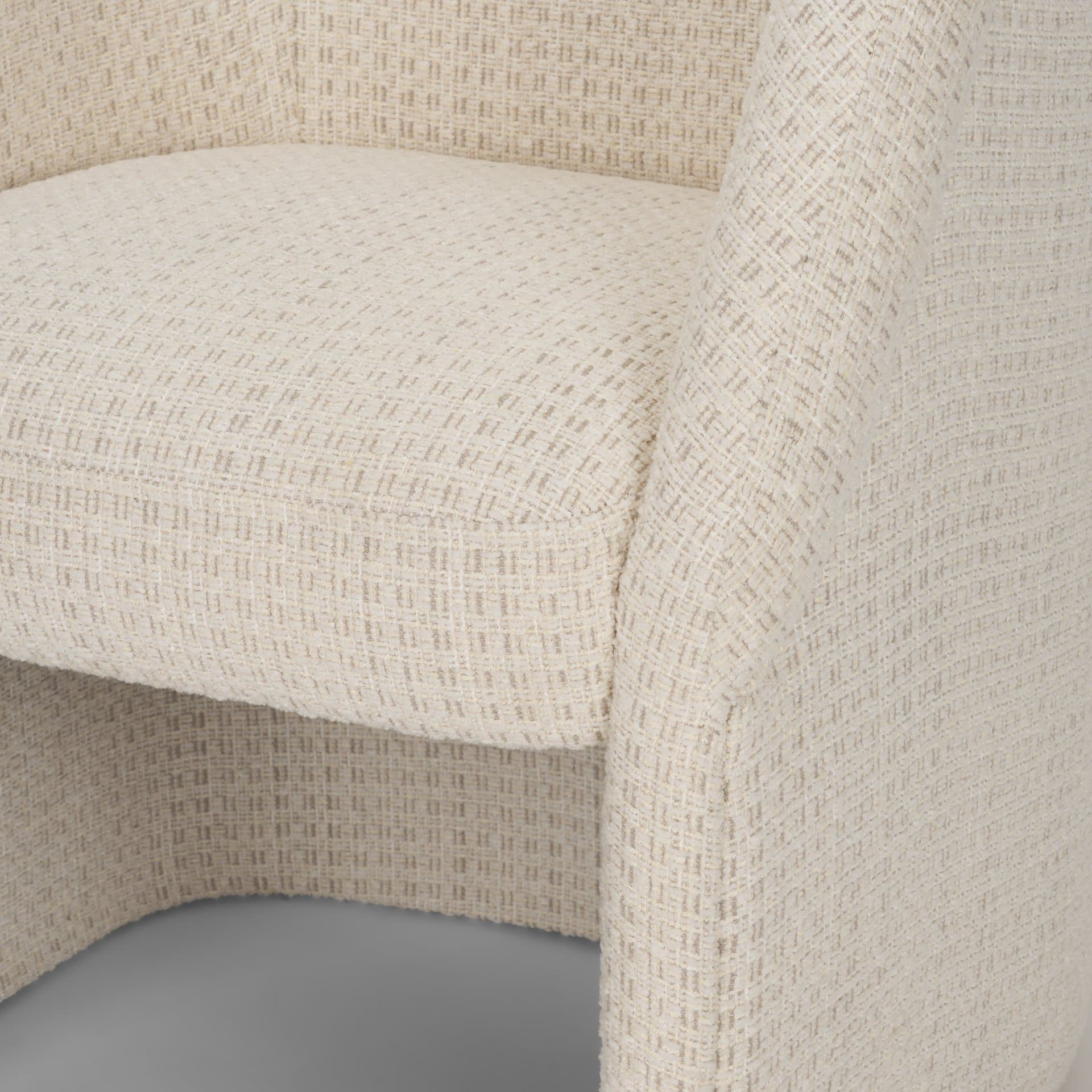 Curtis Barrel Back Dining Arm Chair | Cream Fabric w/ Tapered Wood — product photograph