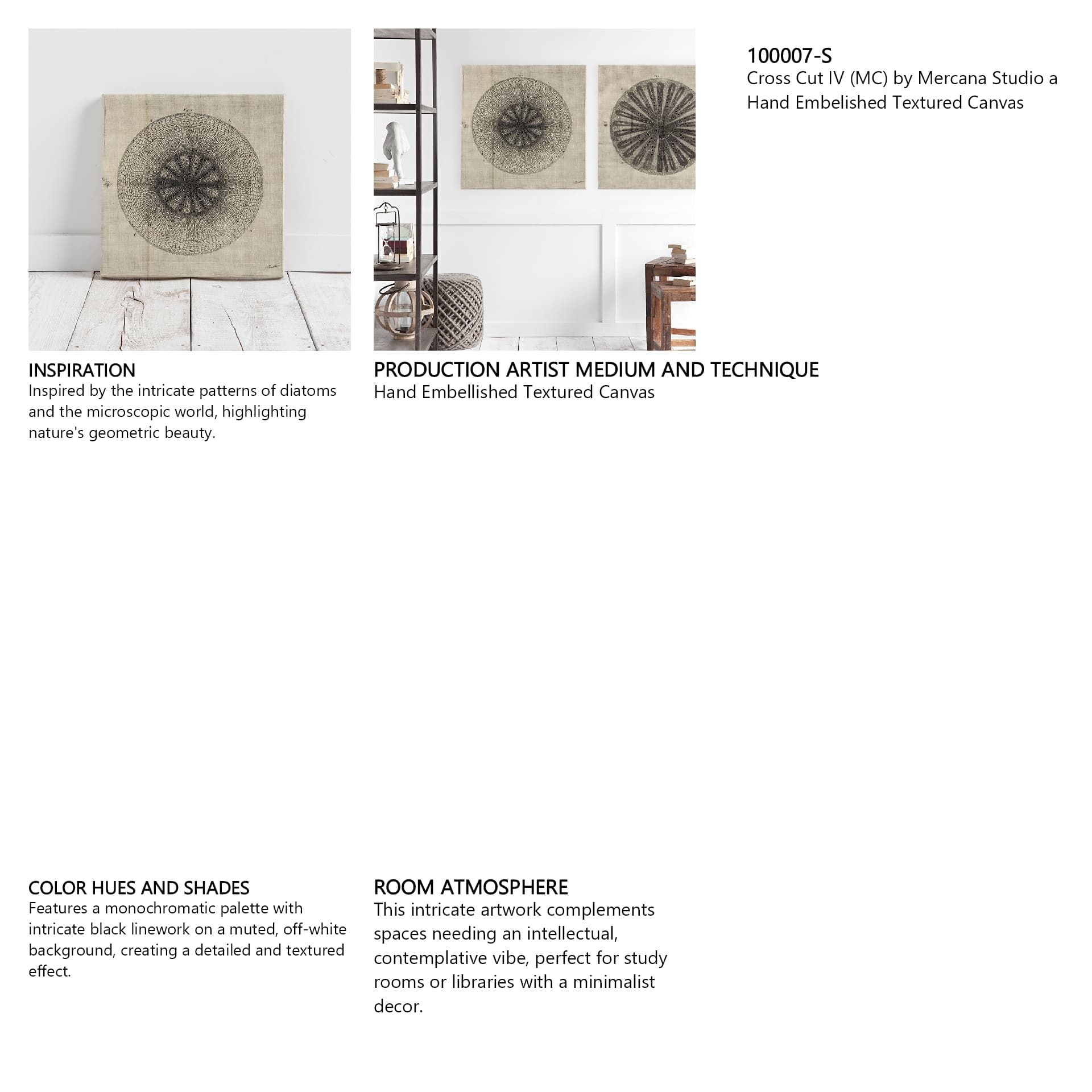 Cross Cut IV (MC) by Mercana Studio a Hand Embellished Textured Canvas — in a styled room